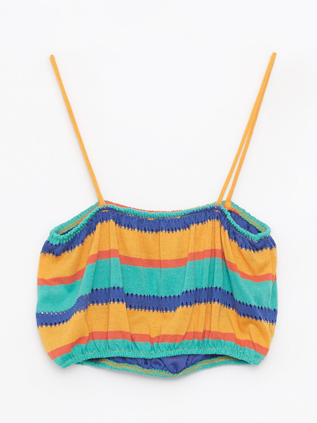 Turuncu Kare Yaka Renk Bloklu Askılı Kadın Crop-6