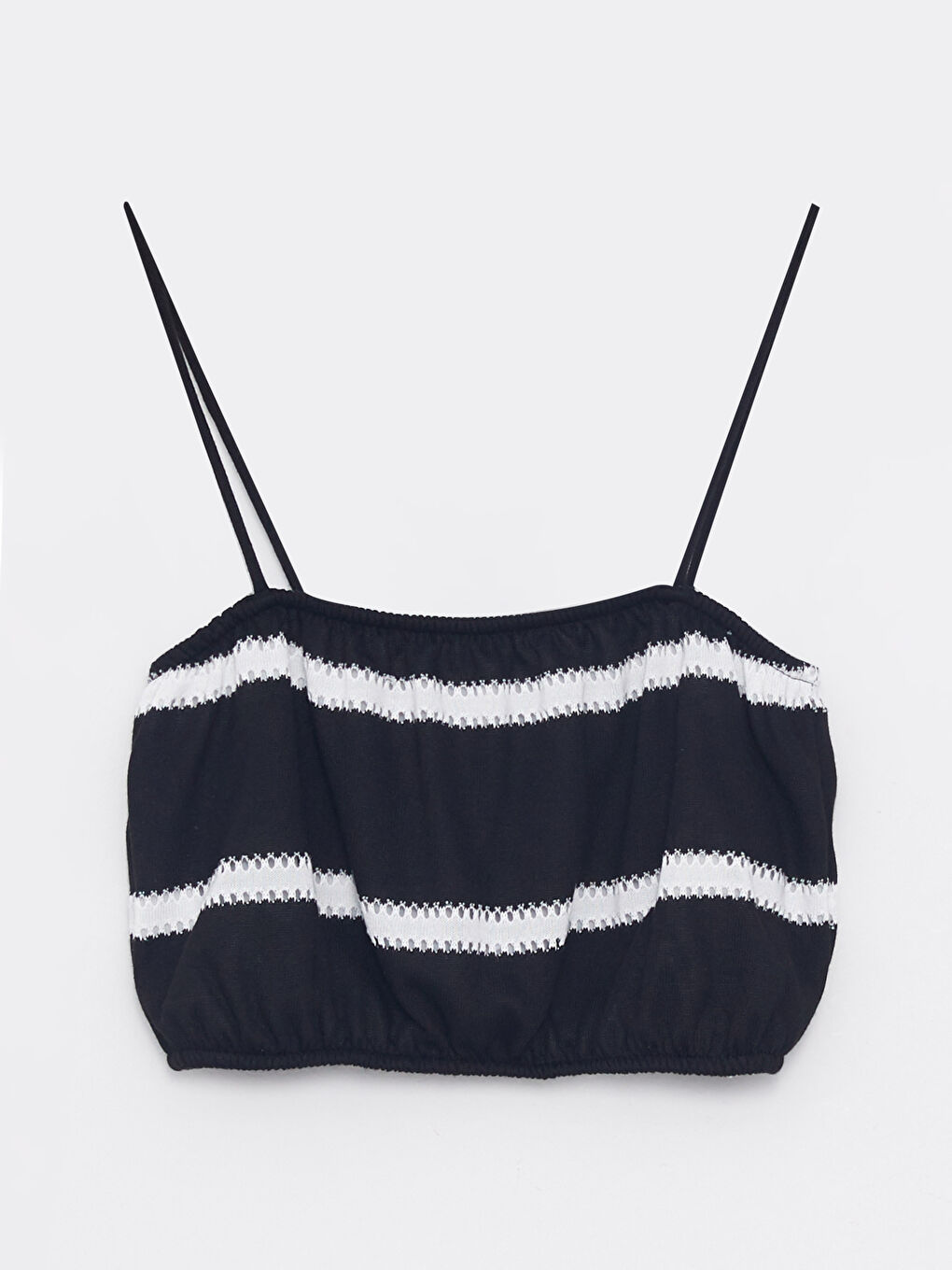 Siyah Kare Yaka Renk Bloklu Askılı Kadın Crop-5