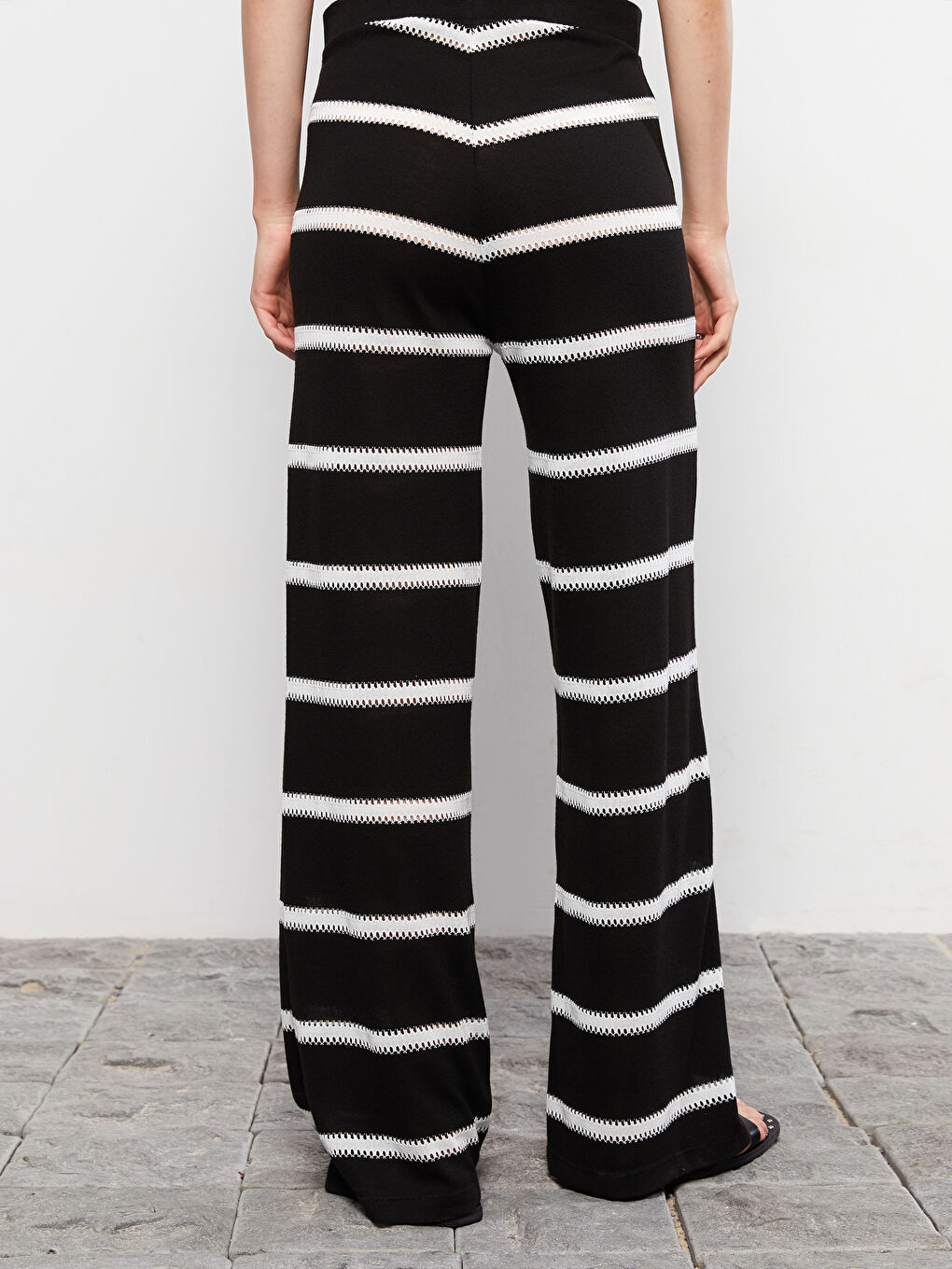 Elasticated Waist Striped Wide Leg Women's Trousers-8