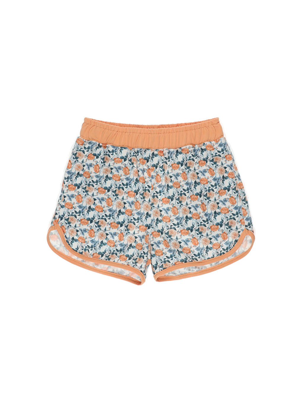 Ekru Beli Lastikli Baskılı Kız Çocuk Şort