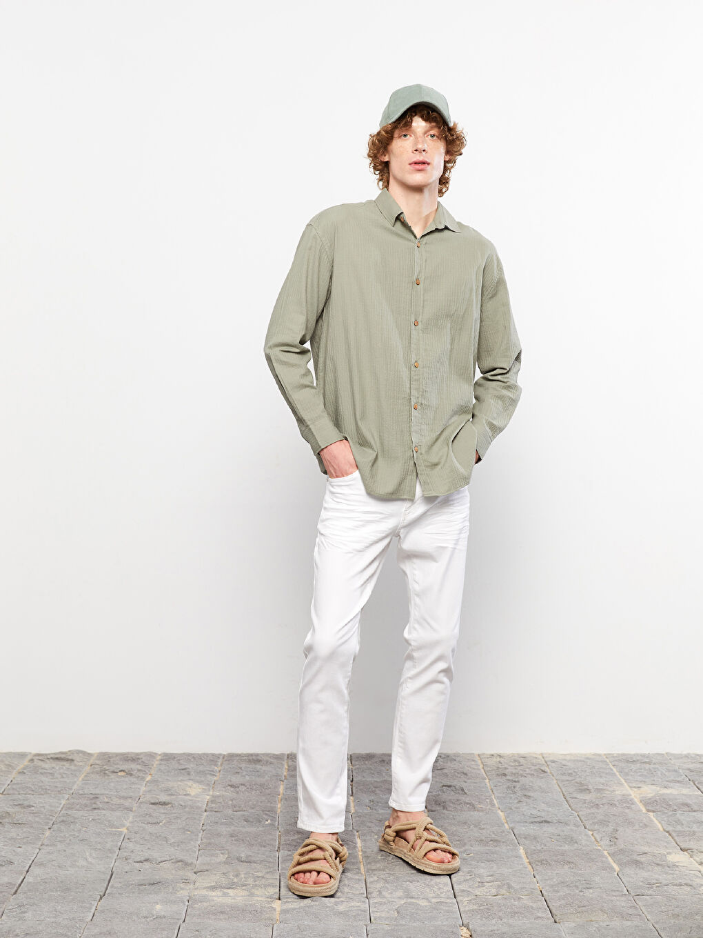 Beyaz Slim Fit Erkek Jean Pantolon-1