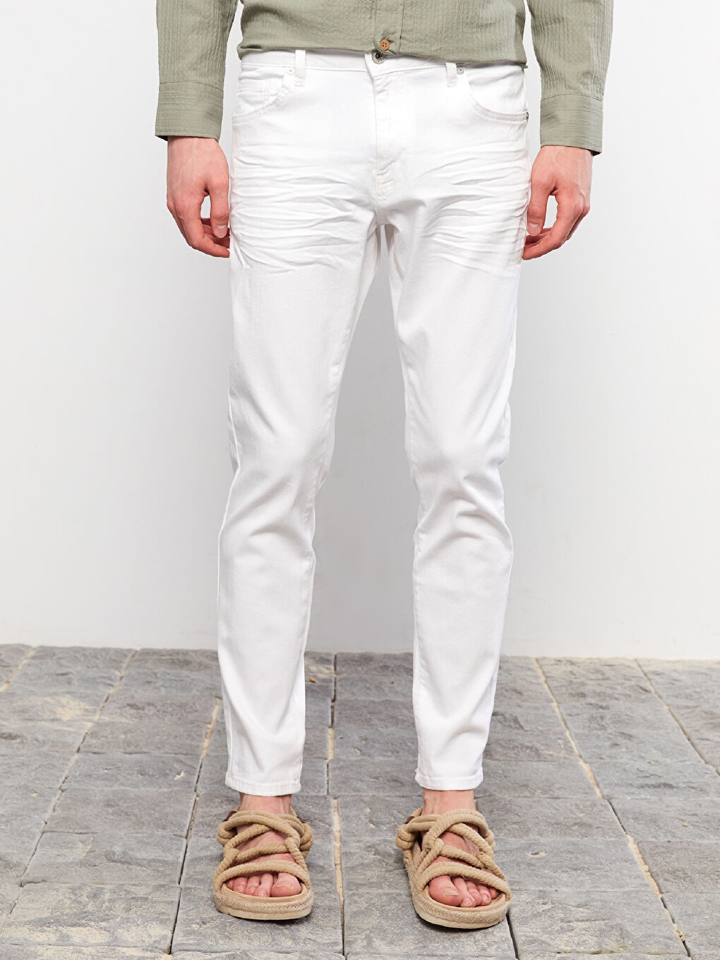 Beyaz Slim Fit Erkek Jean Pantolon-3