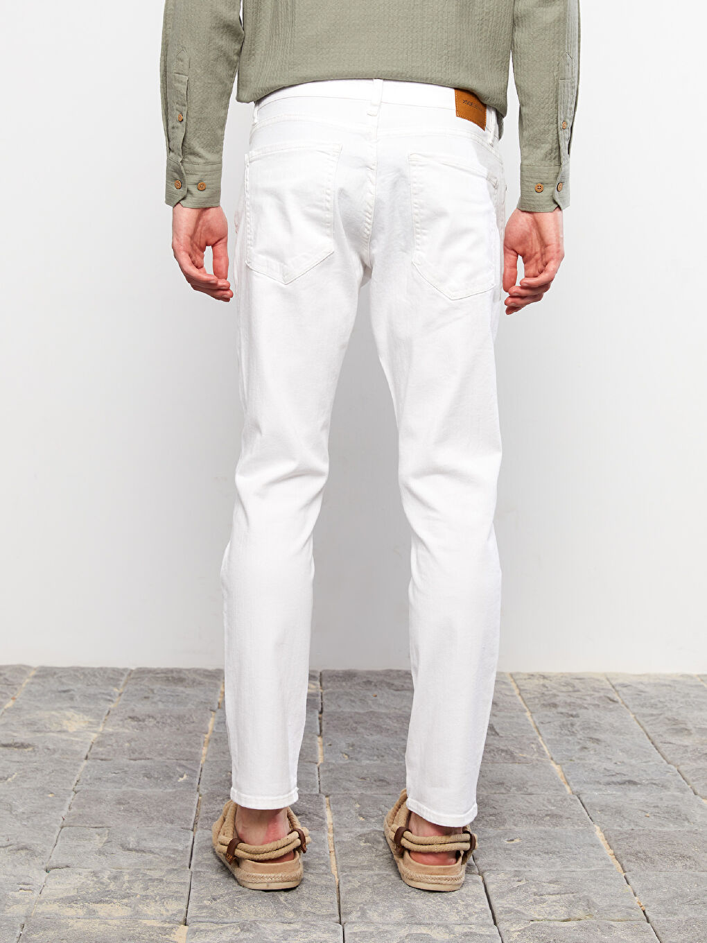 Beyaz Slim Fit Erkek Jean Pantolon-4