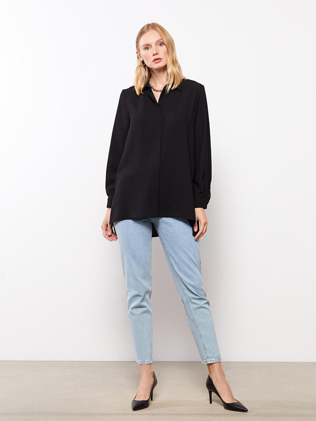 Front Button Closure Long Sleeve Women's Shirt-2