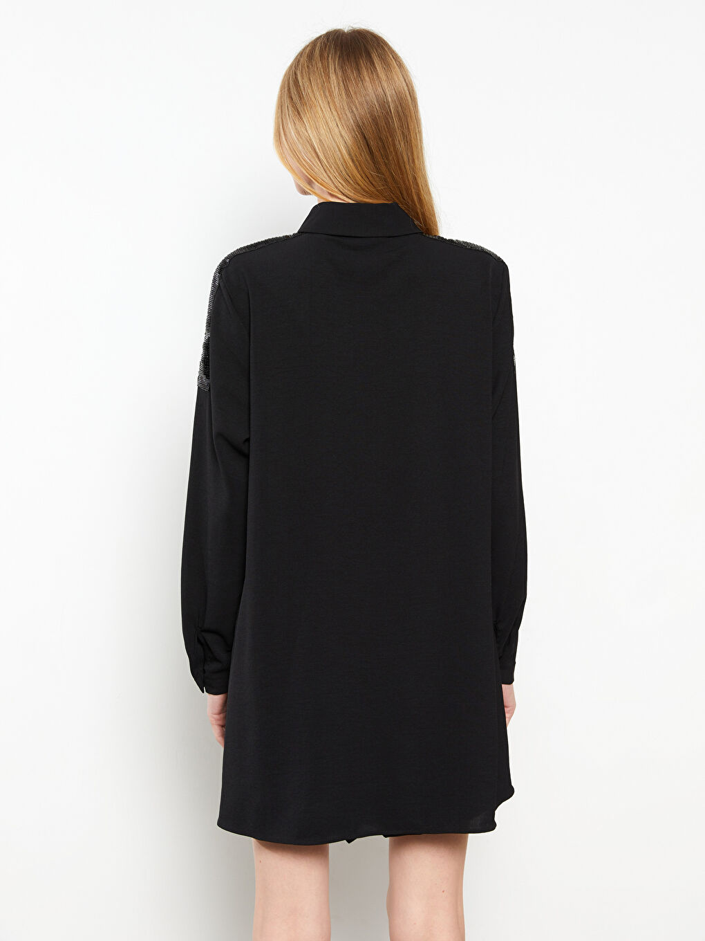 Siyah Pul Payet İşlemeli Uzun Kollu Kadın Gömlek Tunik-4