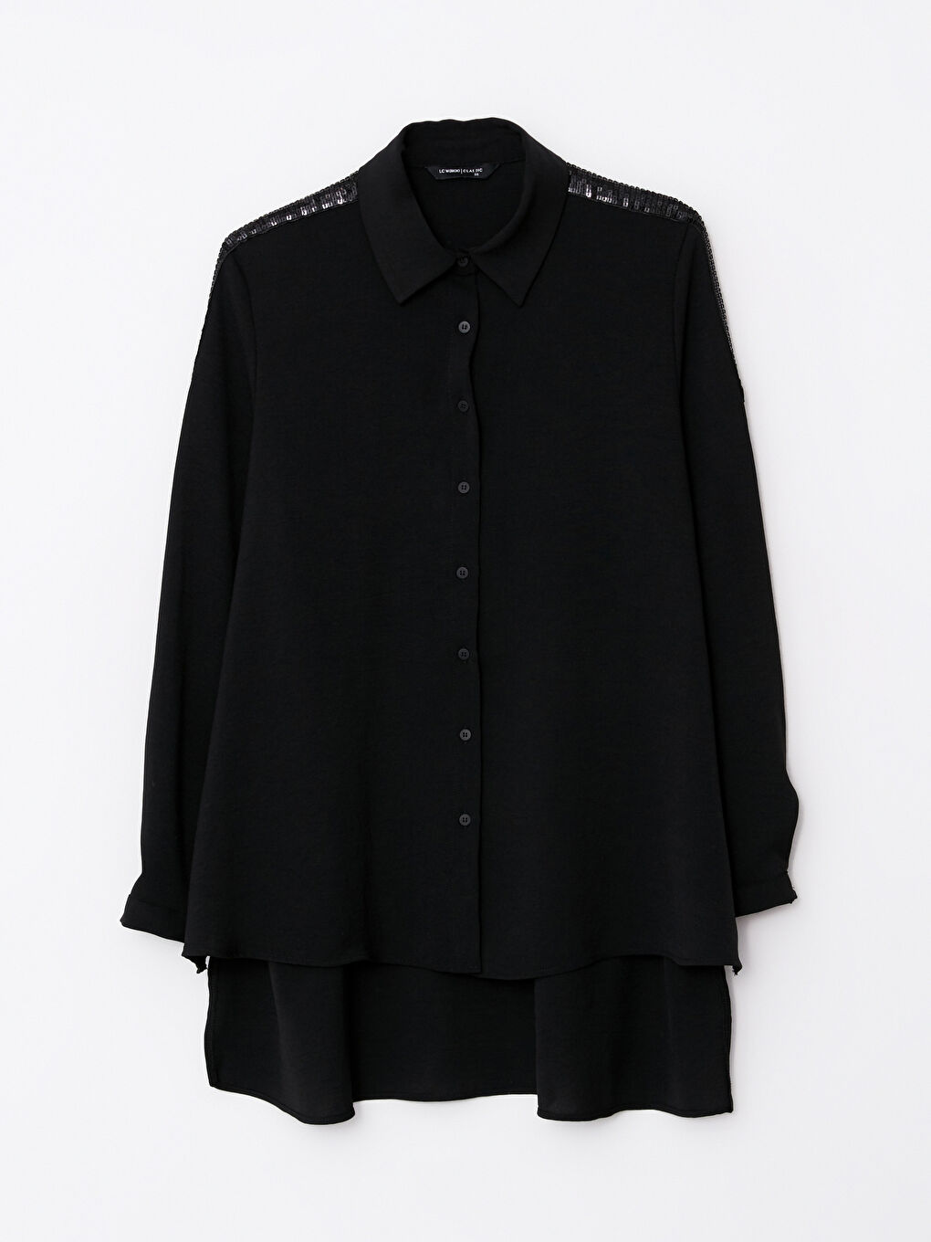 Siyah Pul Payet İşlemeli Uzun Kollu Kadın Gömlek Tunik-5