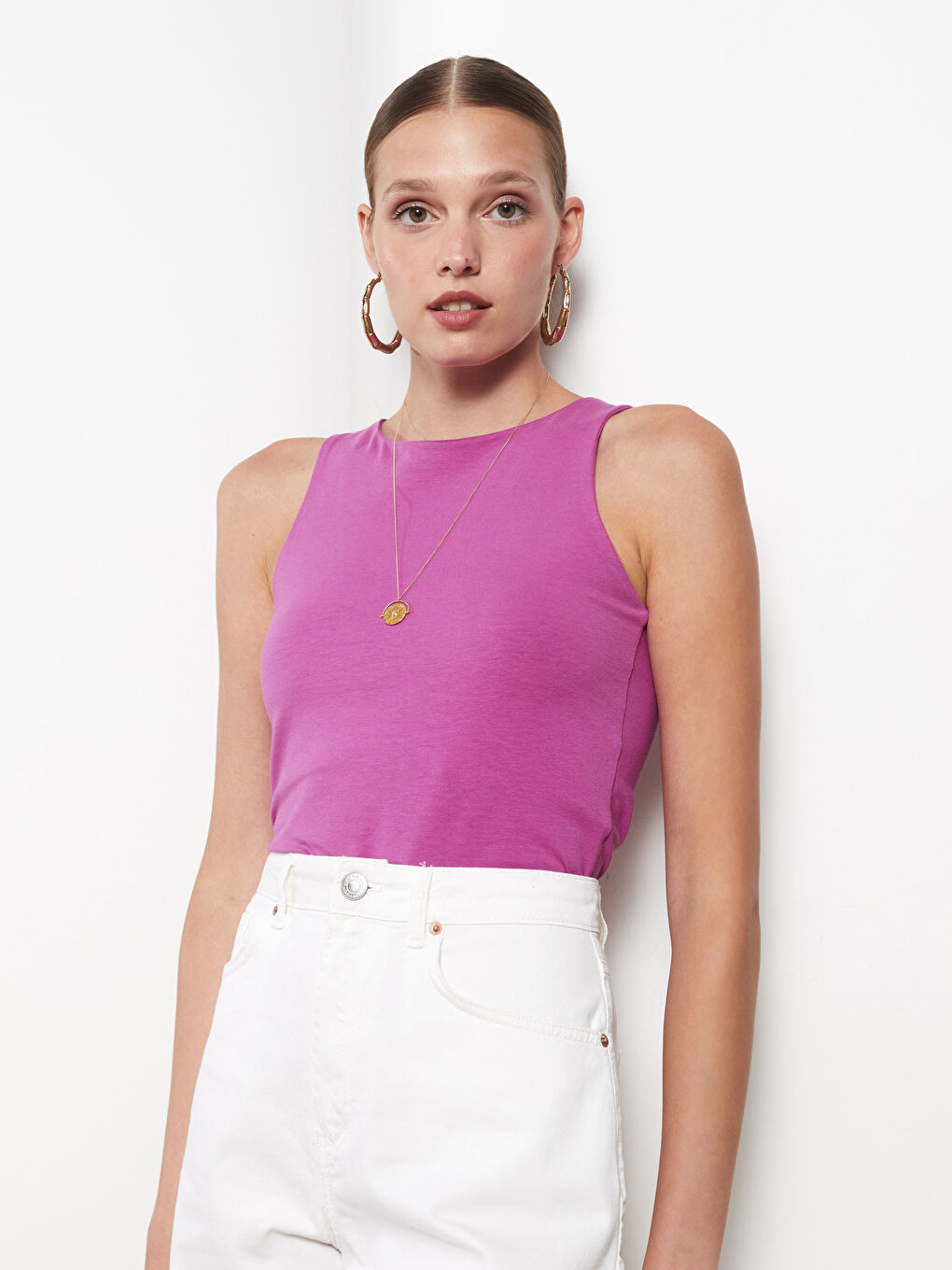 قميص داخلي بدون أكمام بسيط كول مدور قطن نساء-2