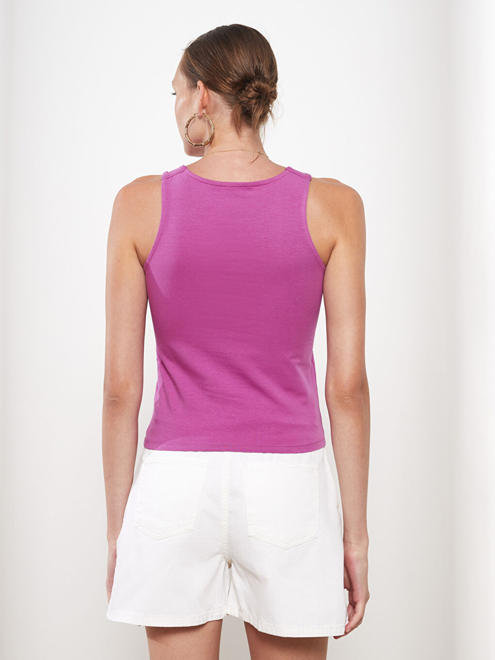 قميص داخلي بدون أكمام بسيط كول مدور قطن نساء-8