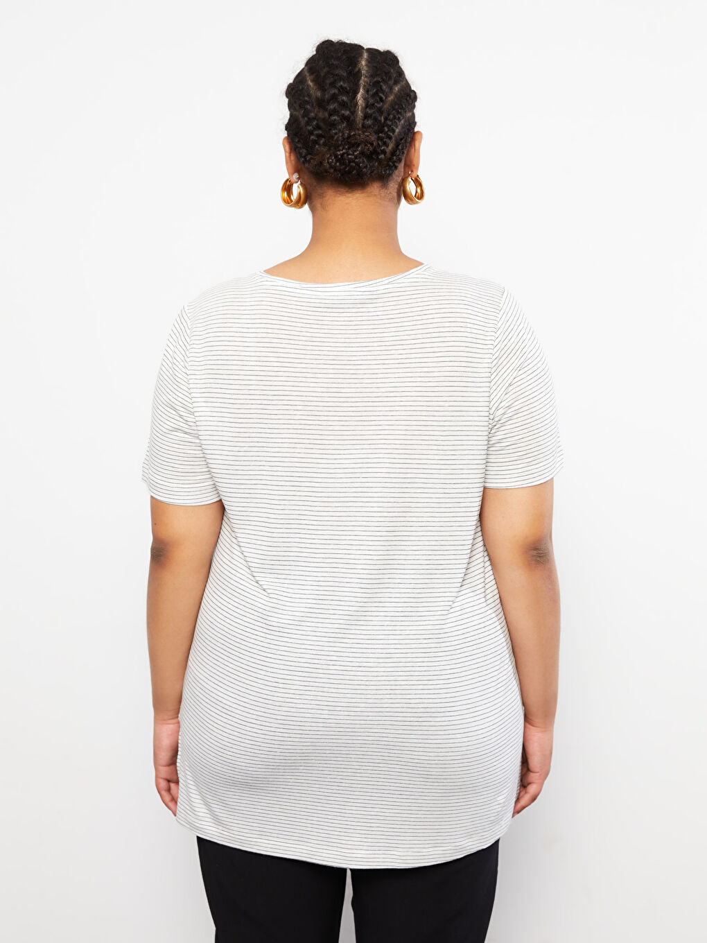 Plus Size Crew Neck Striped Short Sleeve Women's T-Shirt-3