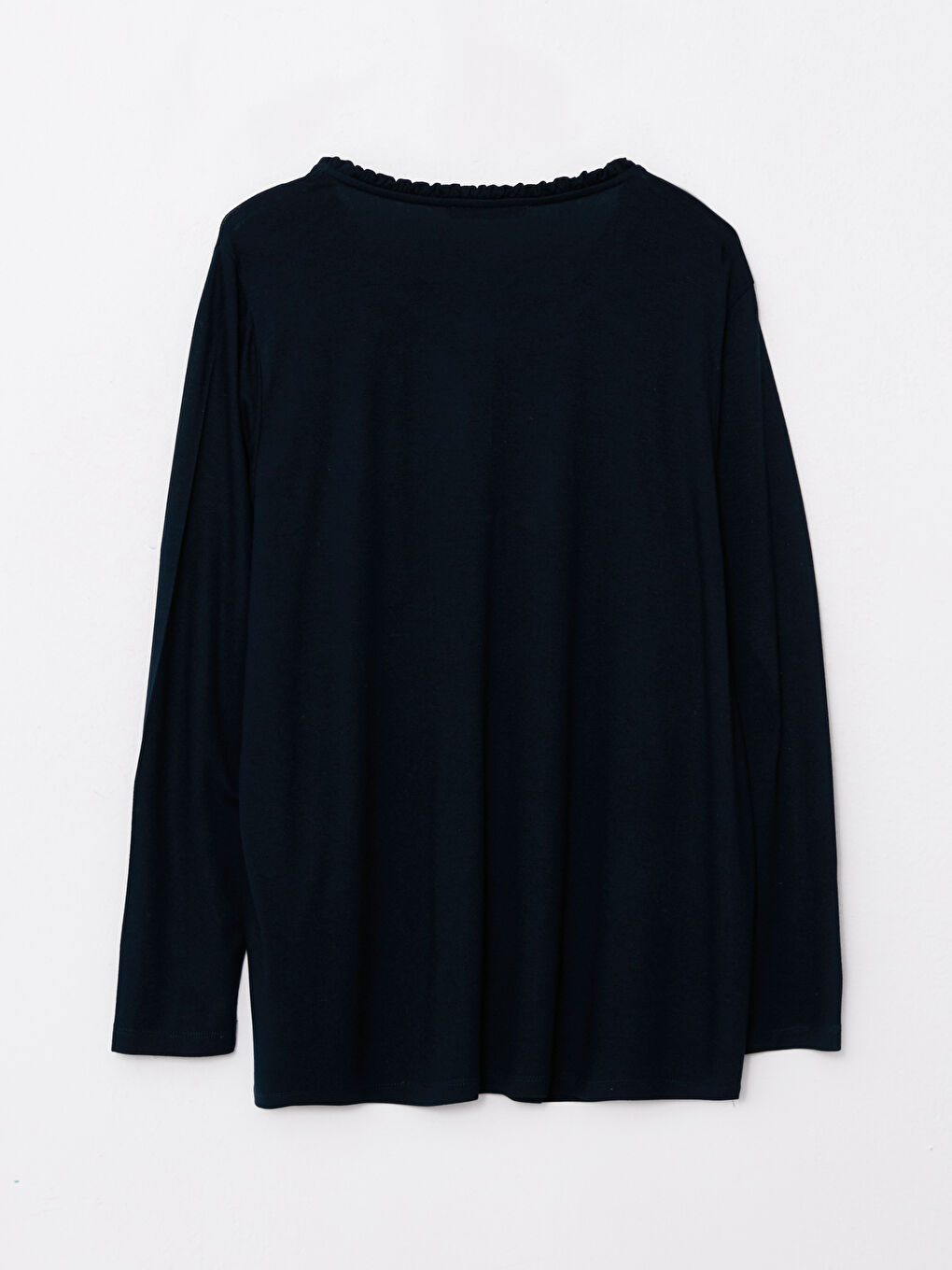 Lacivert Büyük Beden Kaçık Yaka Düz Uzun Kollu Kadın Bluz-6