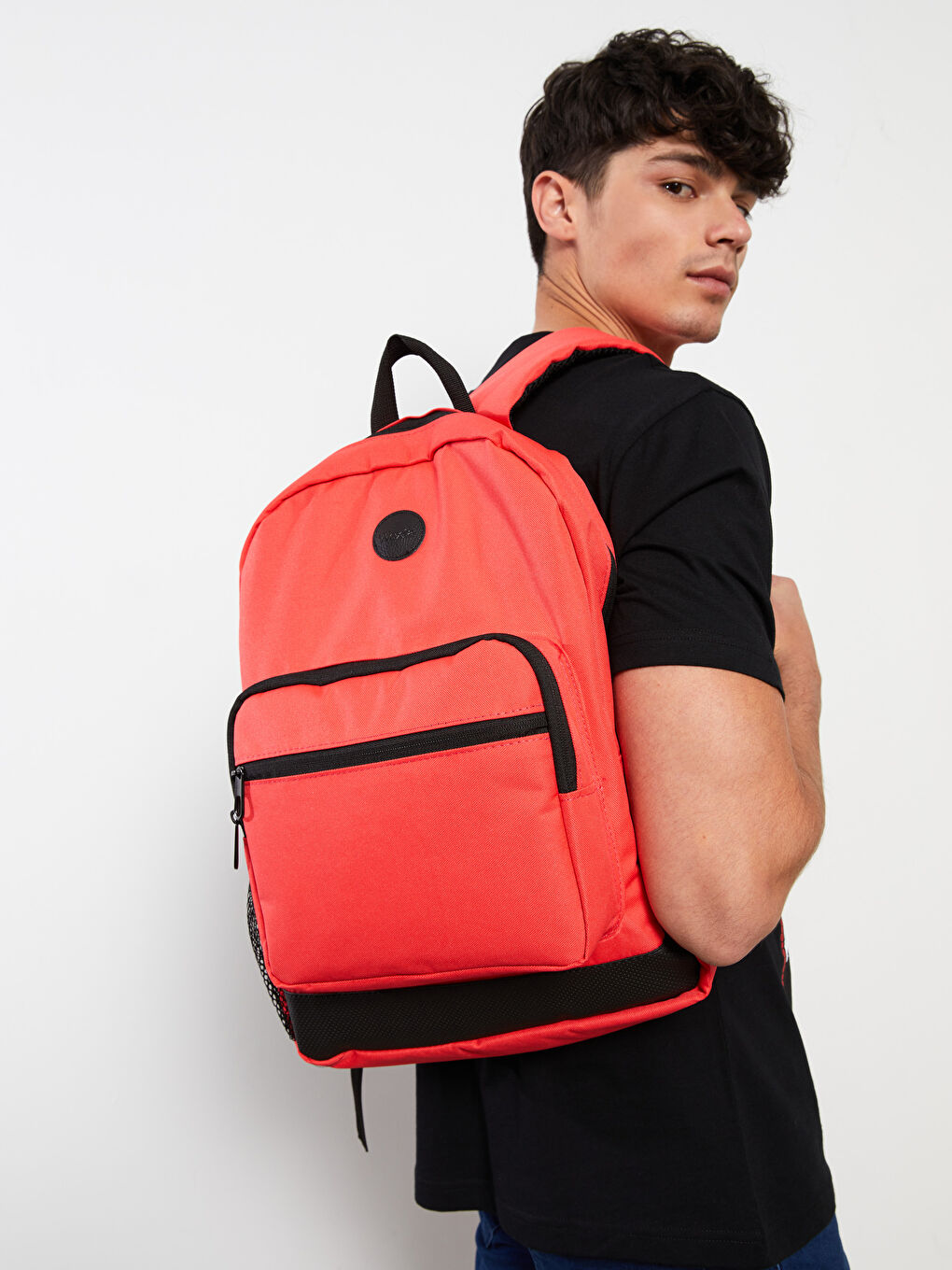 Kırmızı Renk Bloklu Laptop Bölmeli Erkek Sırt Çantası