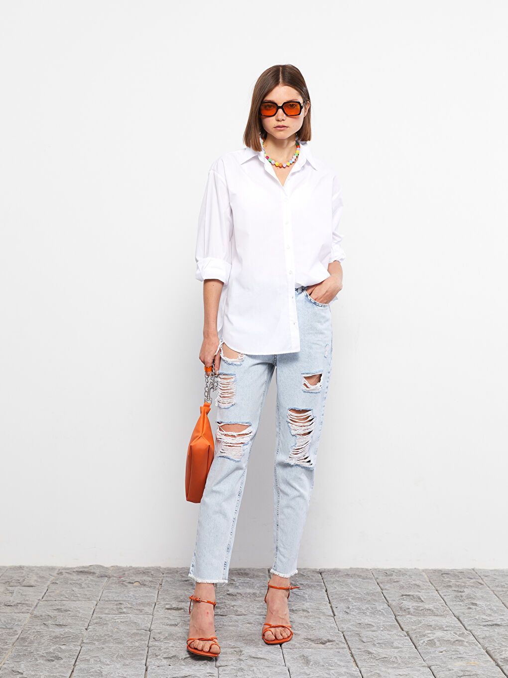 Chemise en Popeline à Boutons, Coupe Régulière, Manches Longues pour Femmes-2