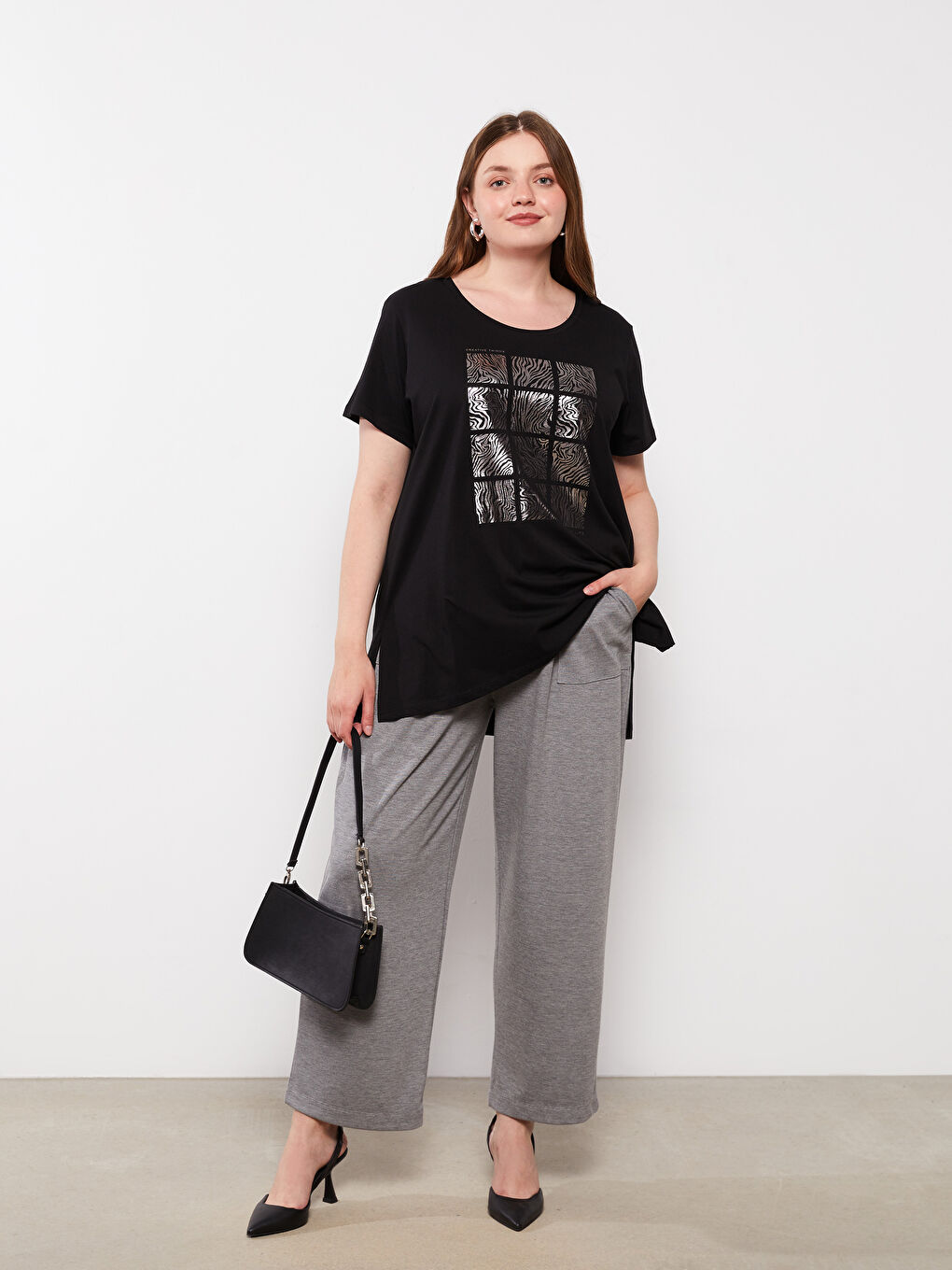 Gri Büyük Beden Beli Lastikli Düz Cep Detaylı Kadın Eşofman Altı