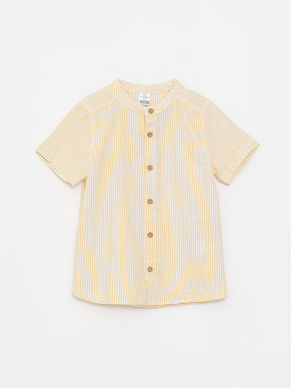 Sarı Hakim Yaka Kısa Kollu Çizgili Pamuklu Erkek Bebek Gömlek