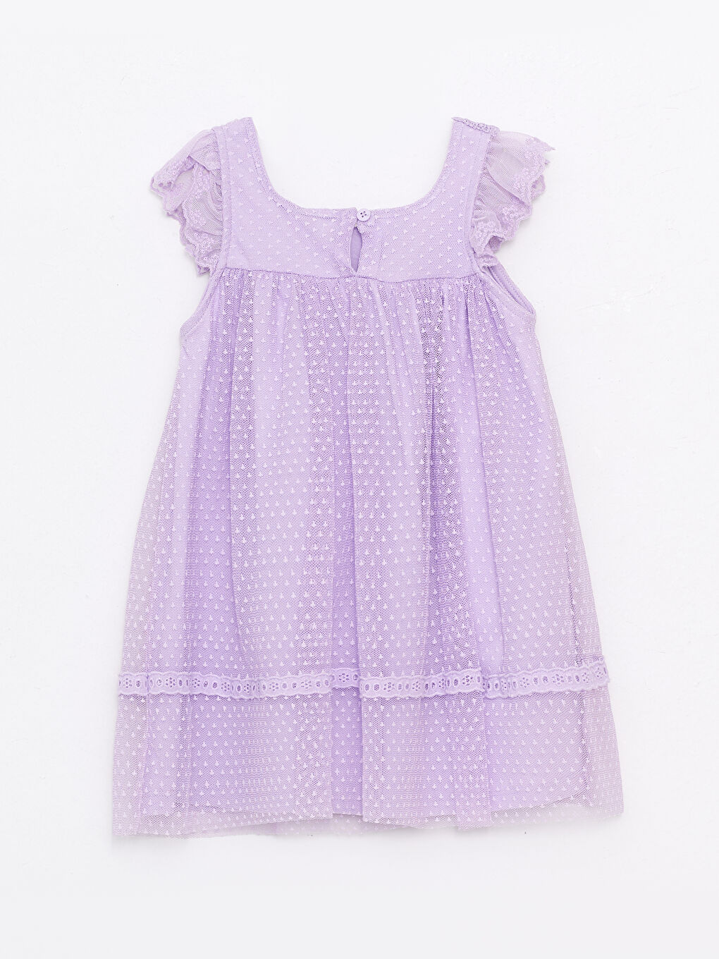 კვადრატული საყელო თასმებიანი ახალშობილი გოგონების კაბა-1