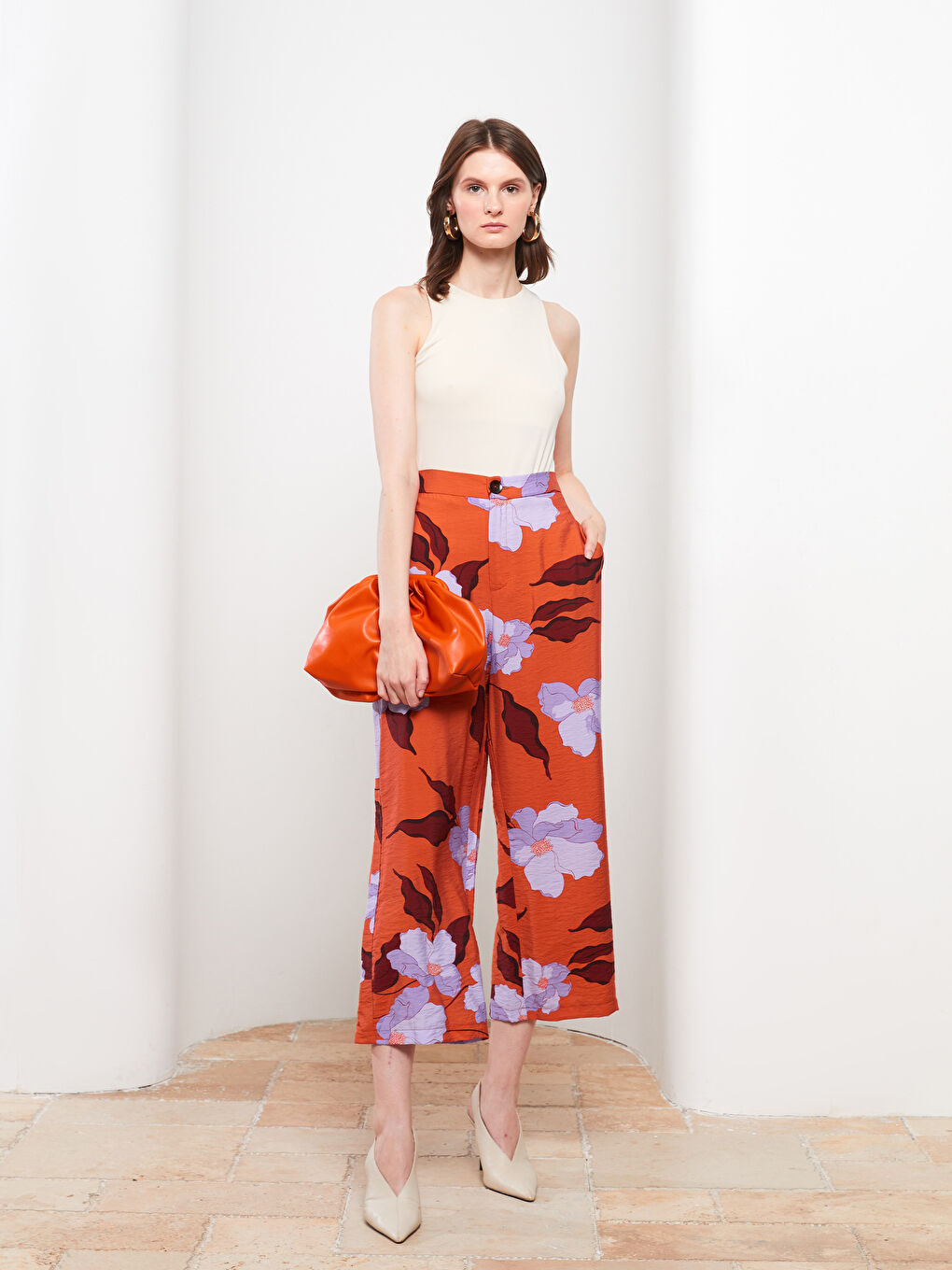 High Waist Standard Fit Floral Women's Trousers-1