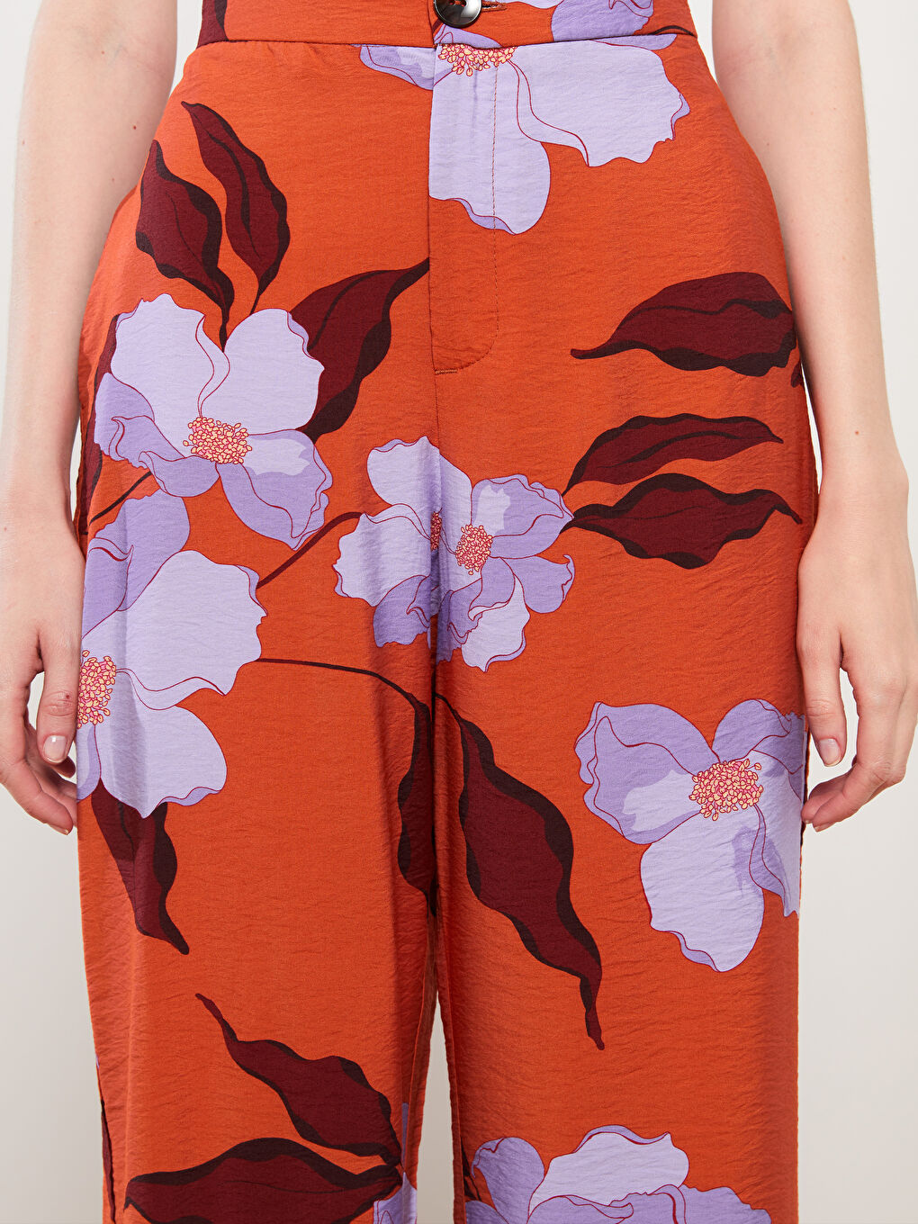 High Waist Standard Fit Floral Women's Trousers-2