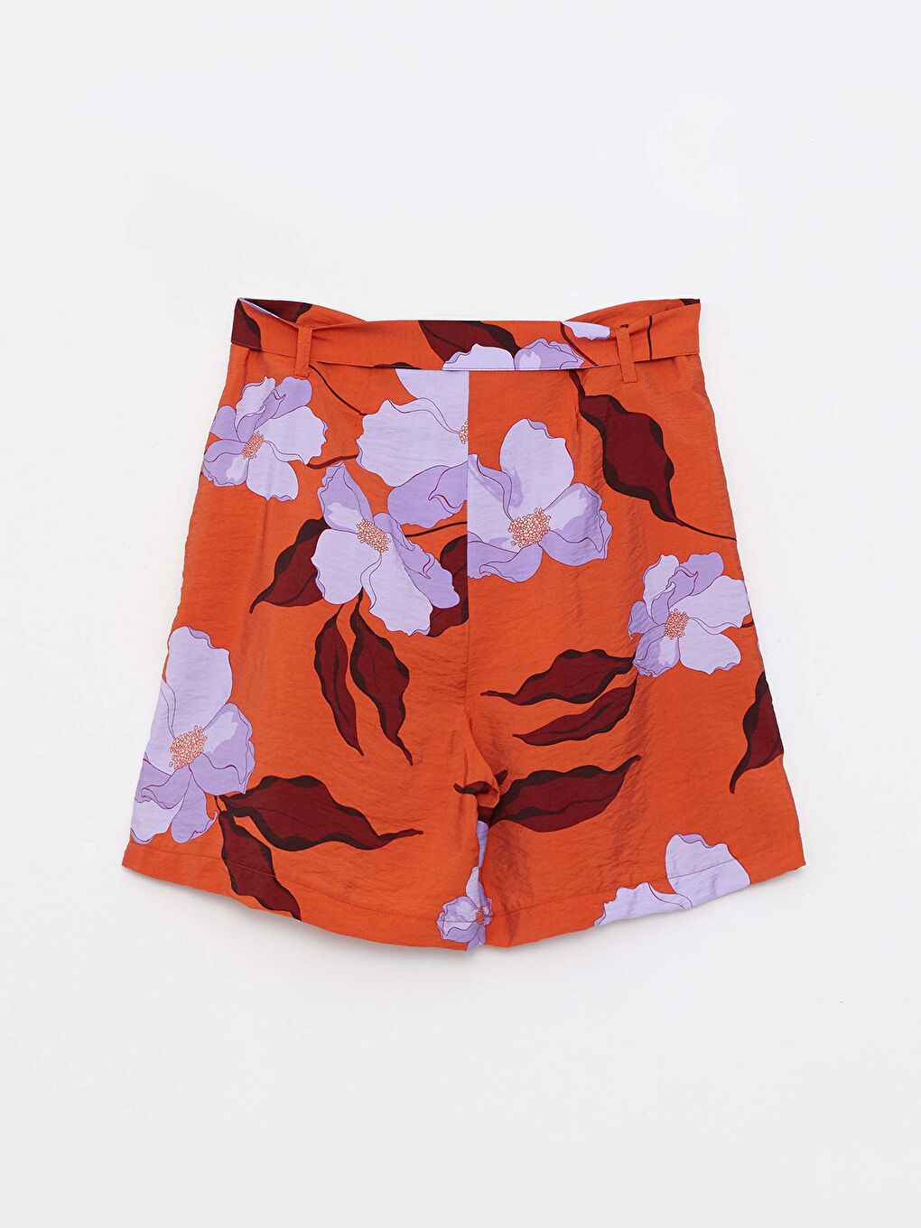 Kahverengi Yüksek Bel Rahat Kalıp Çiçekli Kadın Şort-6