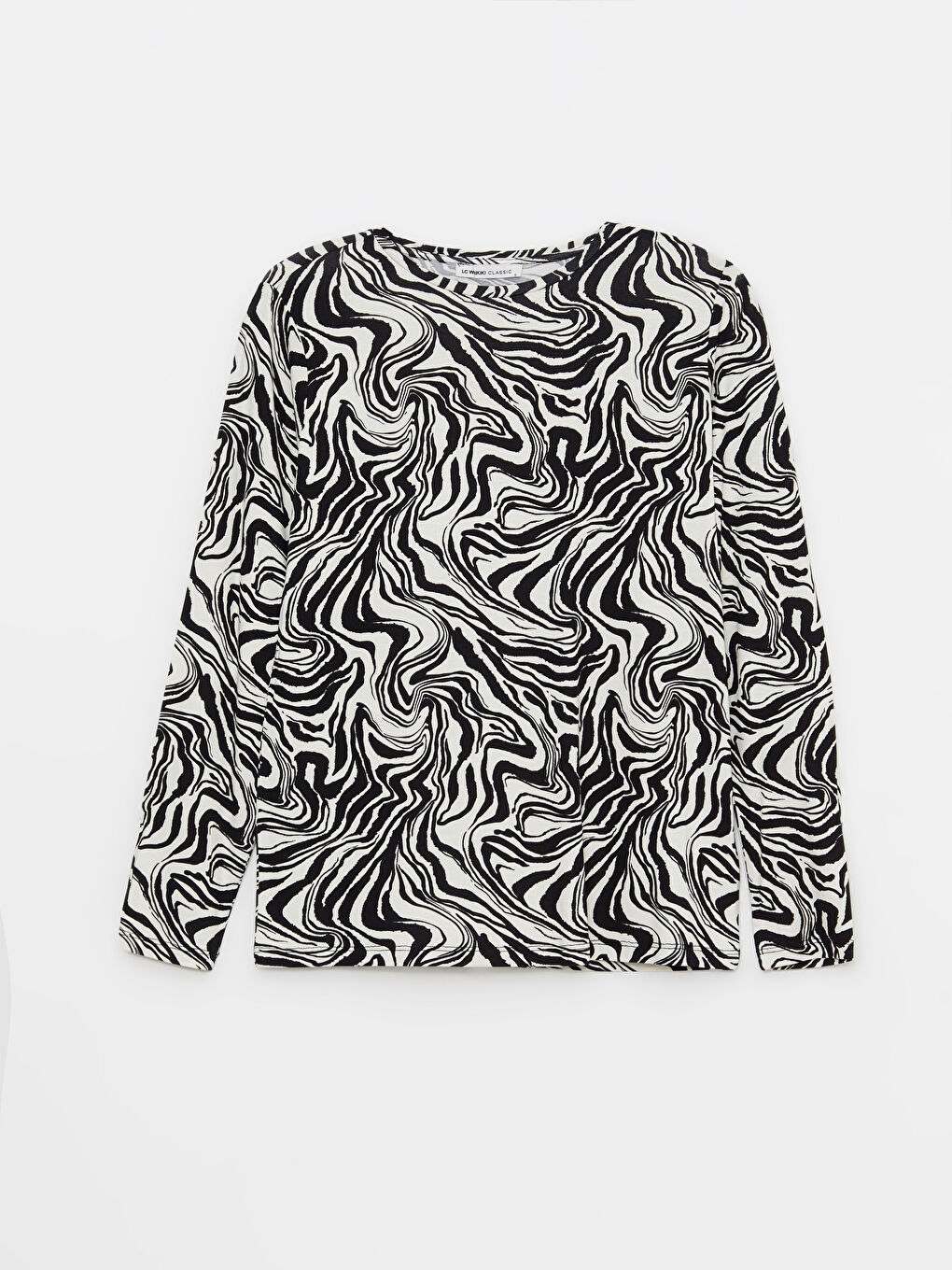 Karışık Bisiklet Yaka Desenli Uzun Kollu Kadın Tişört-5