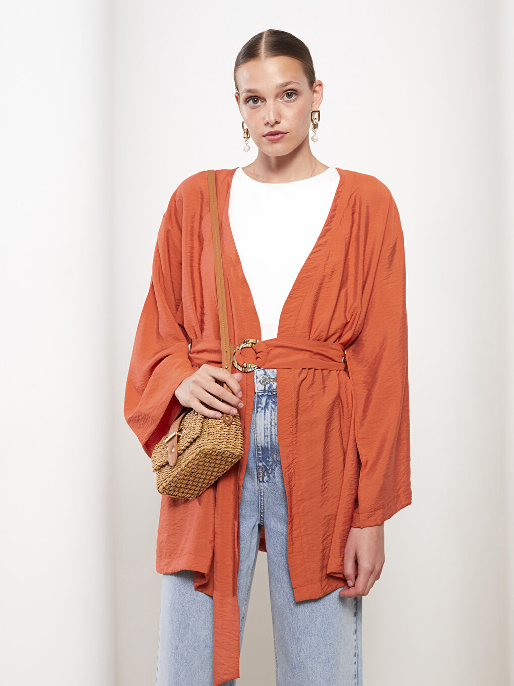LCW Vision Turuncu Şal Yaka Kadın Kimono - 1