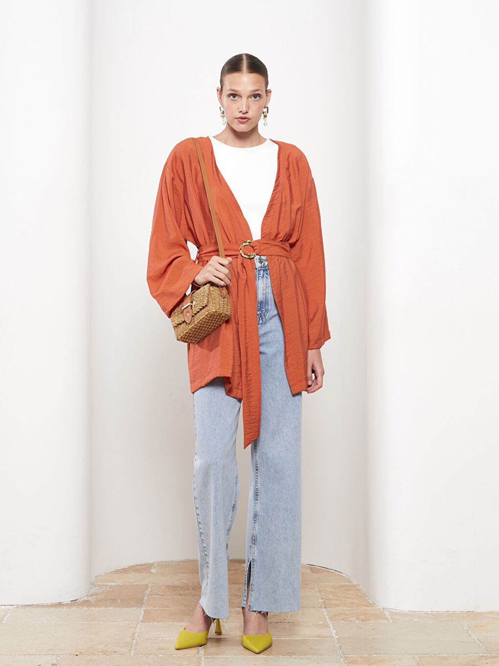 LCW Vision Turuncu Şal Yaka Kadın Kimono - 2