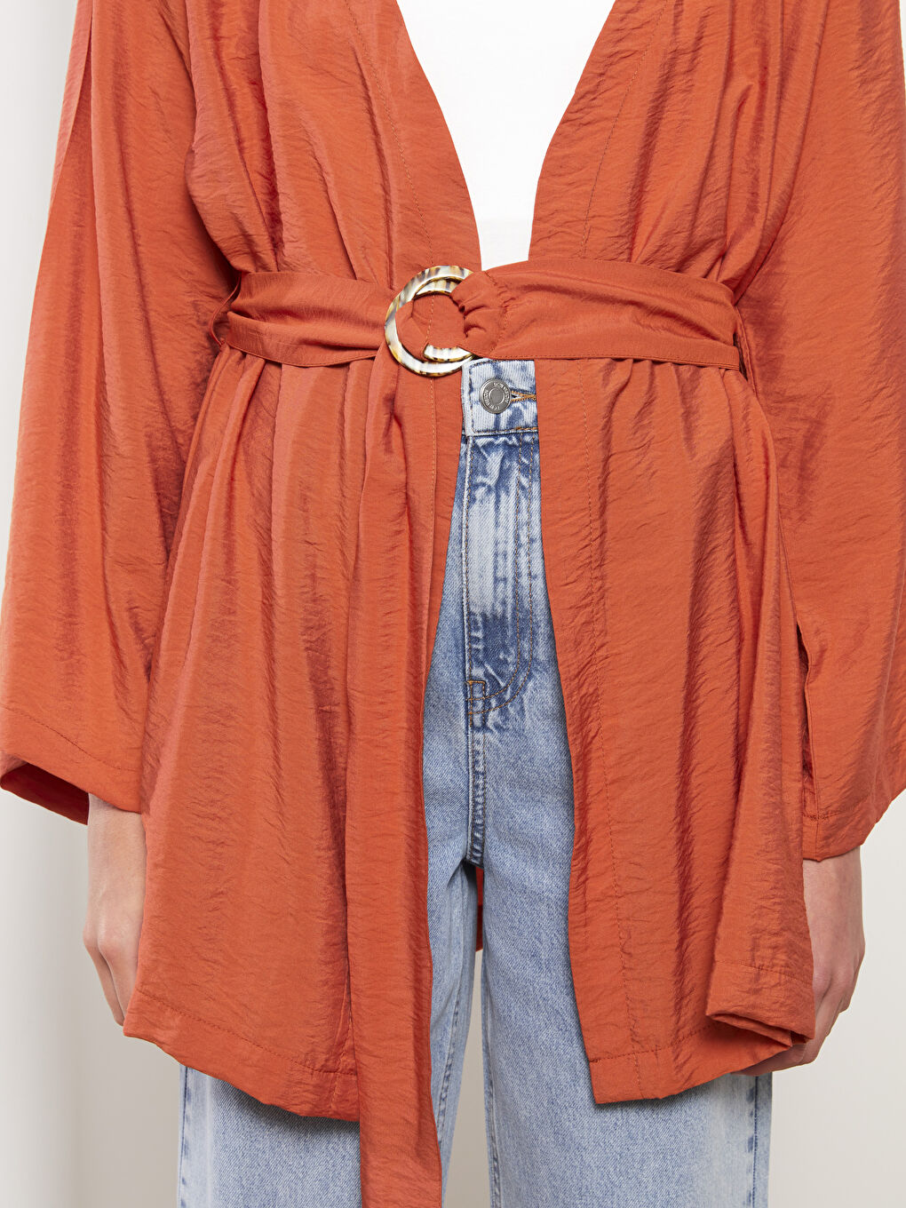 LCW Vision Turuncu Şal Yaka Kadın Kimono - 3