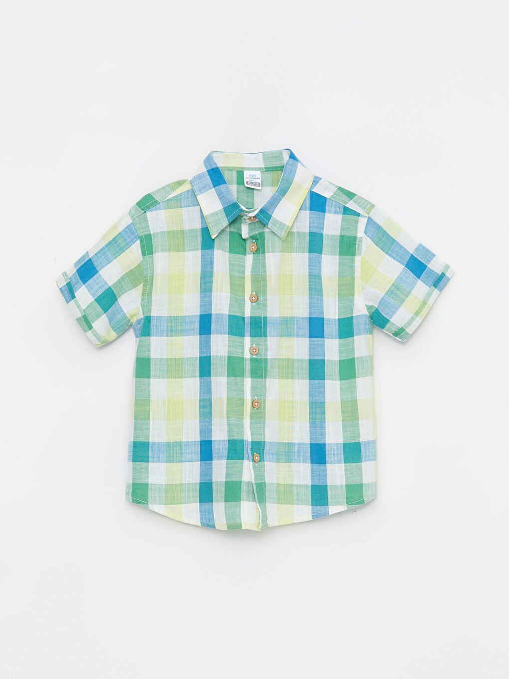 Yeşil Kısa Kollu Ekose Desenli Erkek Bebek Gömlek