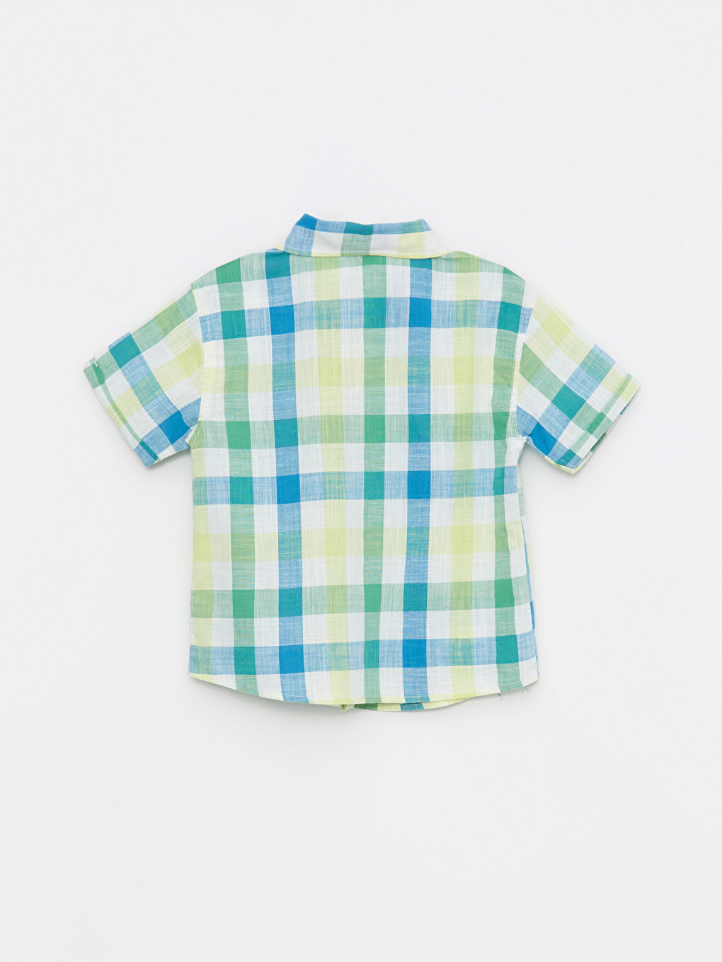 Yeşil Kısa Kollu Ekose Desenli Erkek Bebek Gömlek-1