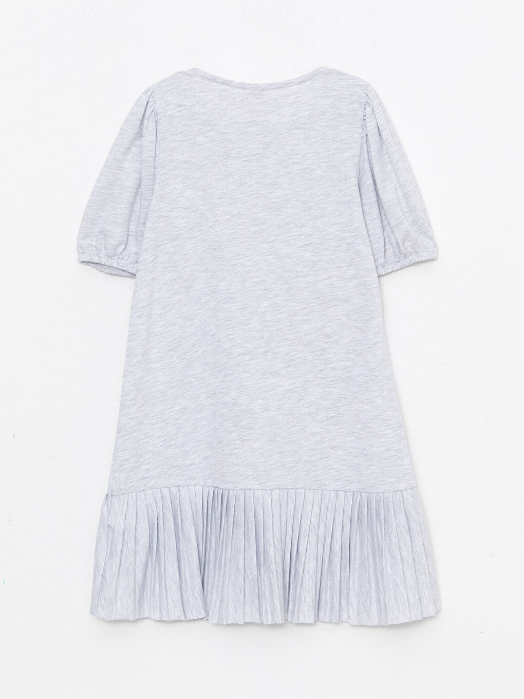 Beyaz Bisiklet Yaka Baskılı Kısa Kollu Kız Çocuk Elbise-1