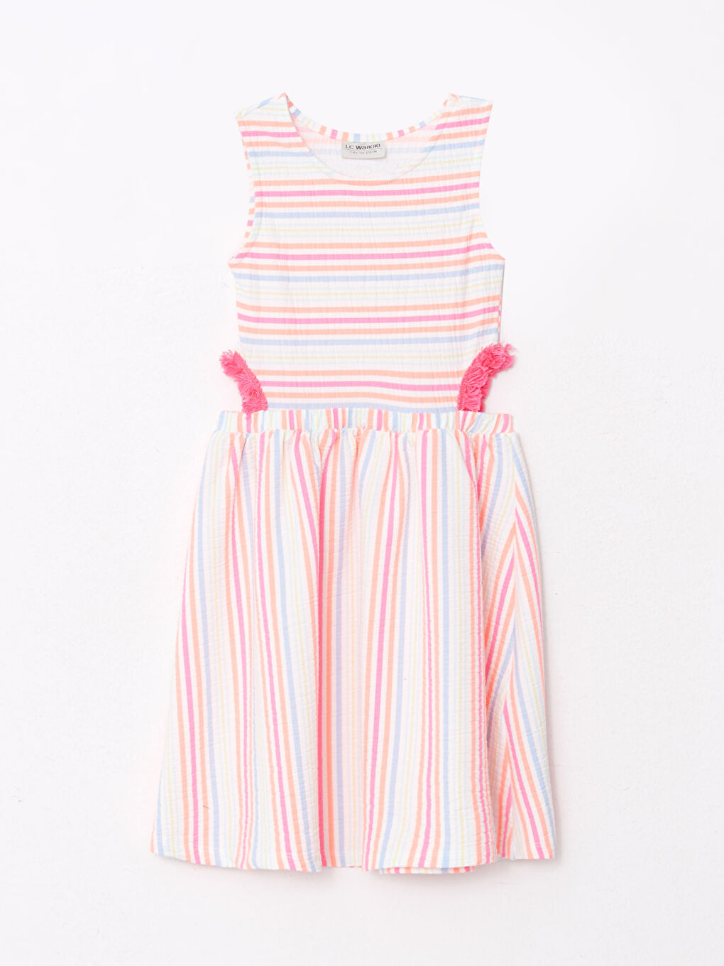 Karışık Bisiklet Yaka Çizgili Kız Çocuk Elbise