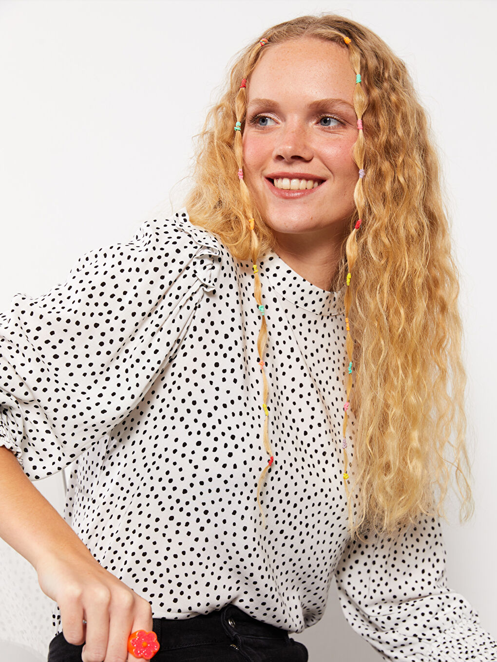 Crew Neck Patterned Long Sleeve Viscose Women's Blouse