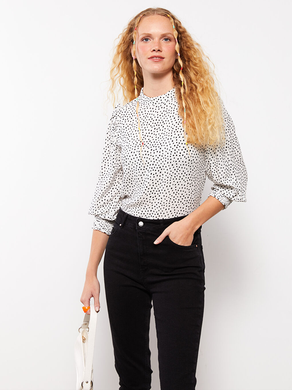 Crew Neck Patterned Long Sleeve Viscose Women's Blouse-1