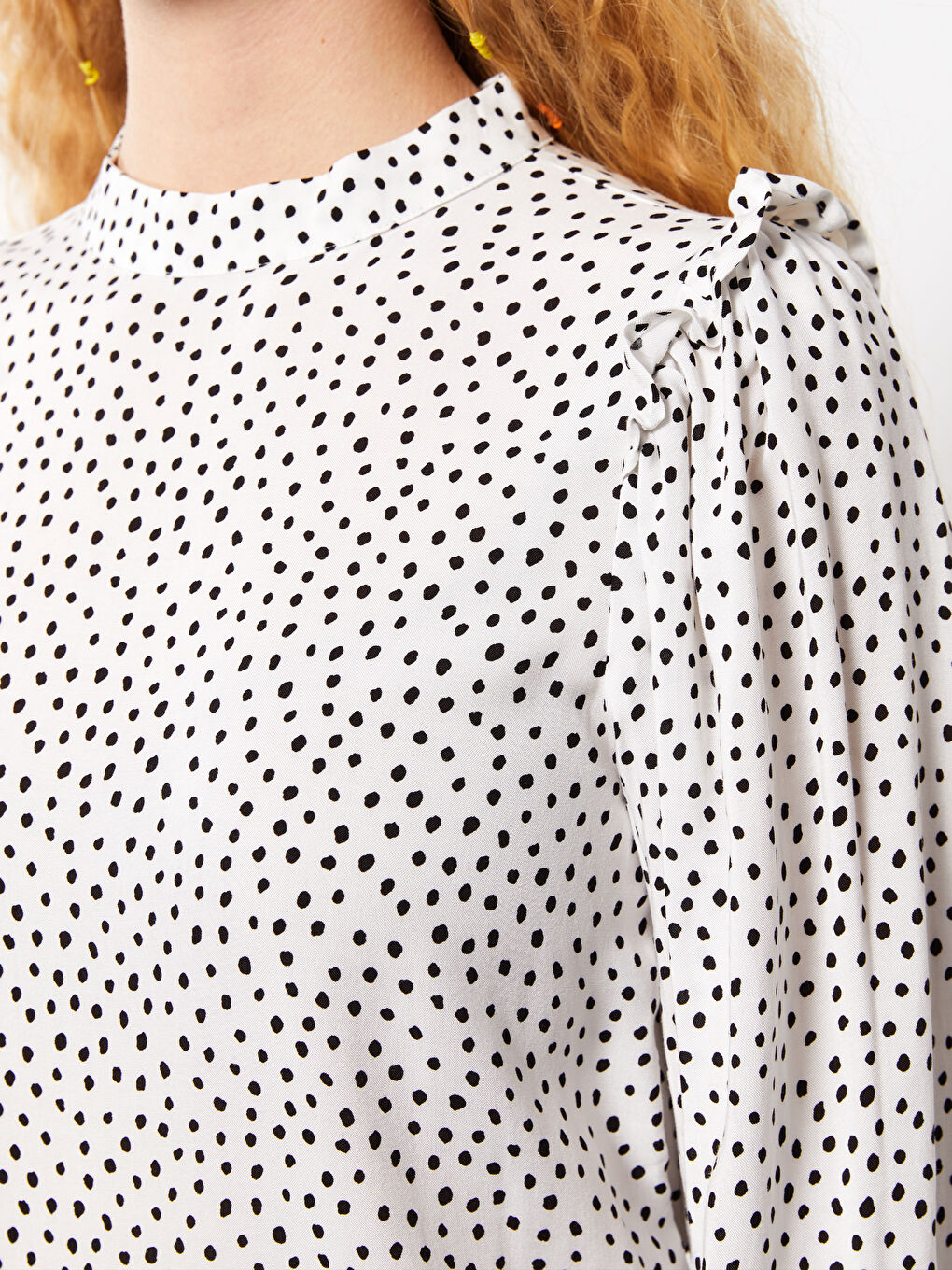 Crew Neck Patterned Long Sleeve Viscose Women's Blouse-3