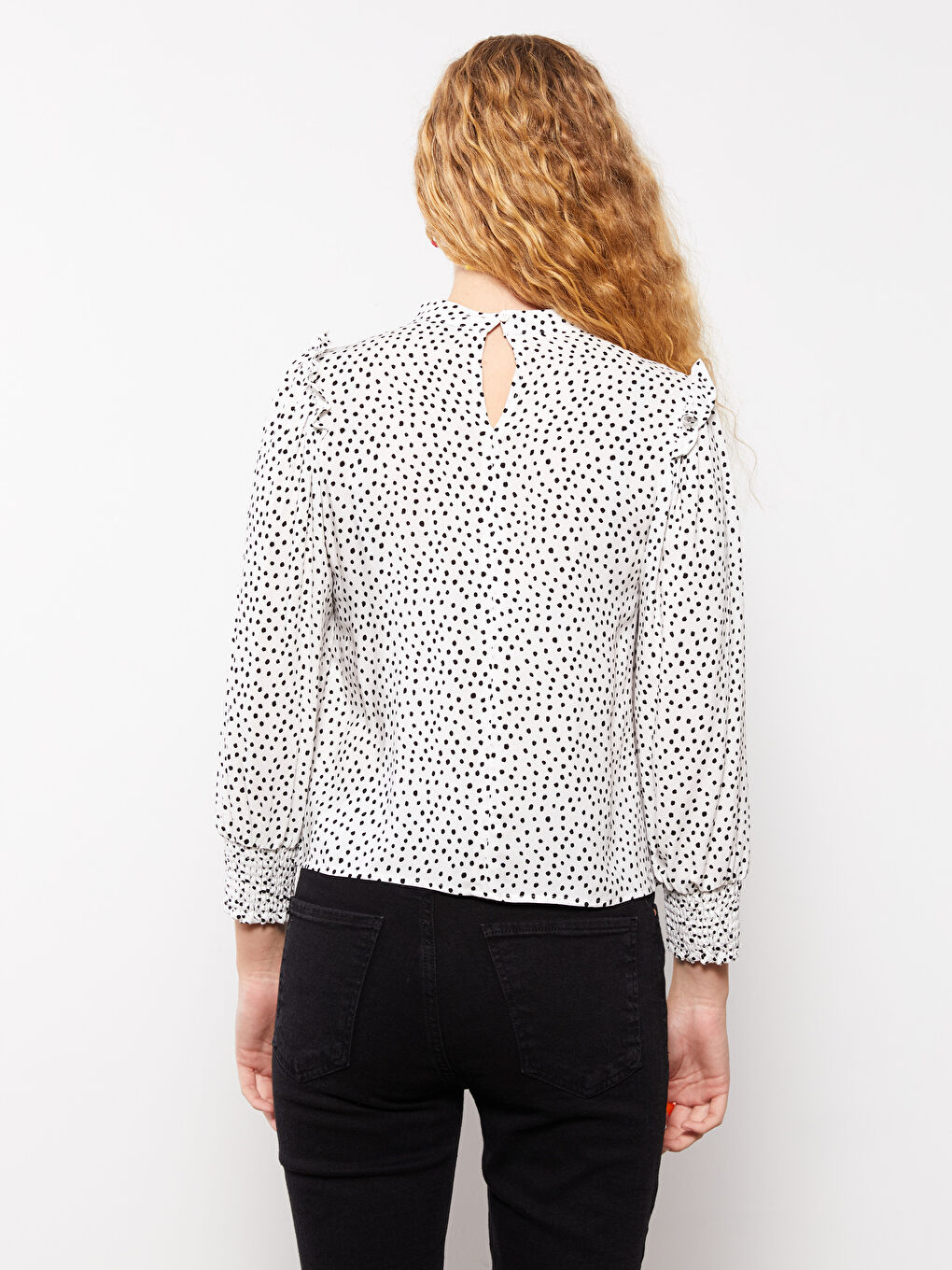 Crew Neck Patterned Long Sleeve Viscose Women's Blouse-4