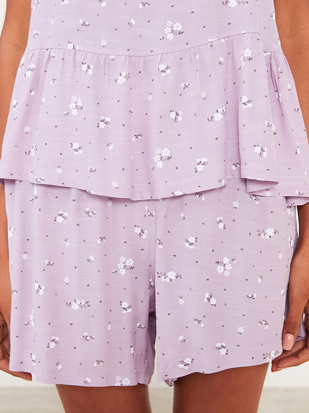 U-Neck Patterned Strap Viscose Women's Pajamas Set-3