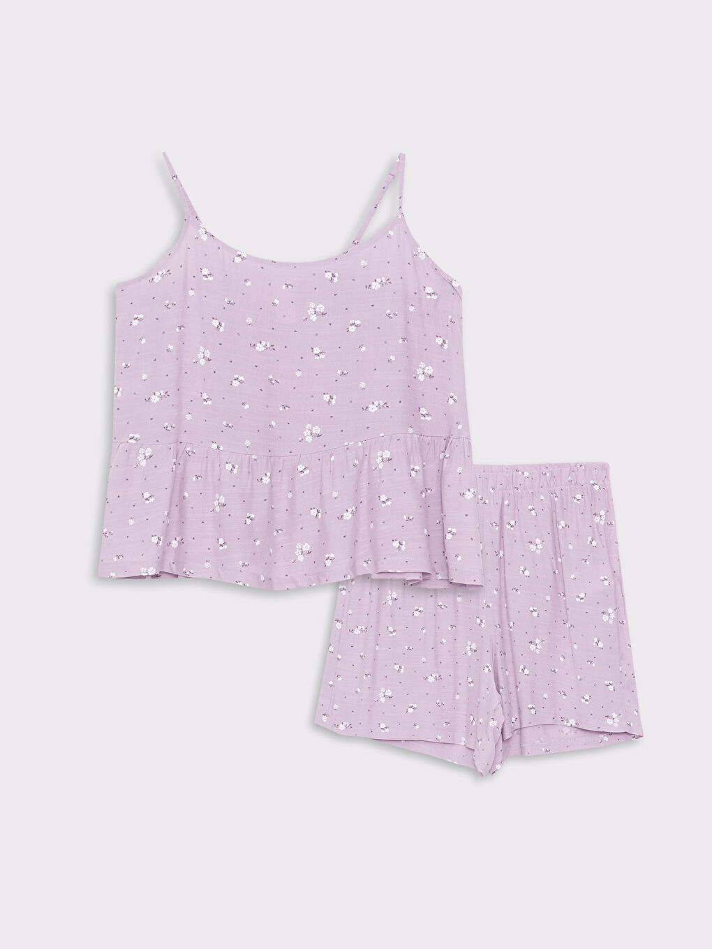 U-Neck Patterned Strap Viscose Women's Pajamas Set-5
