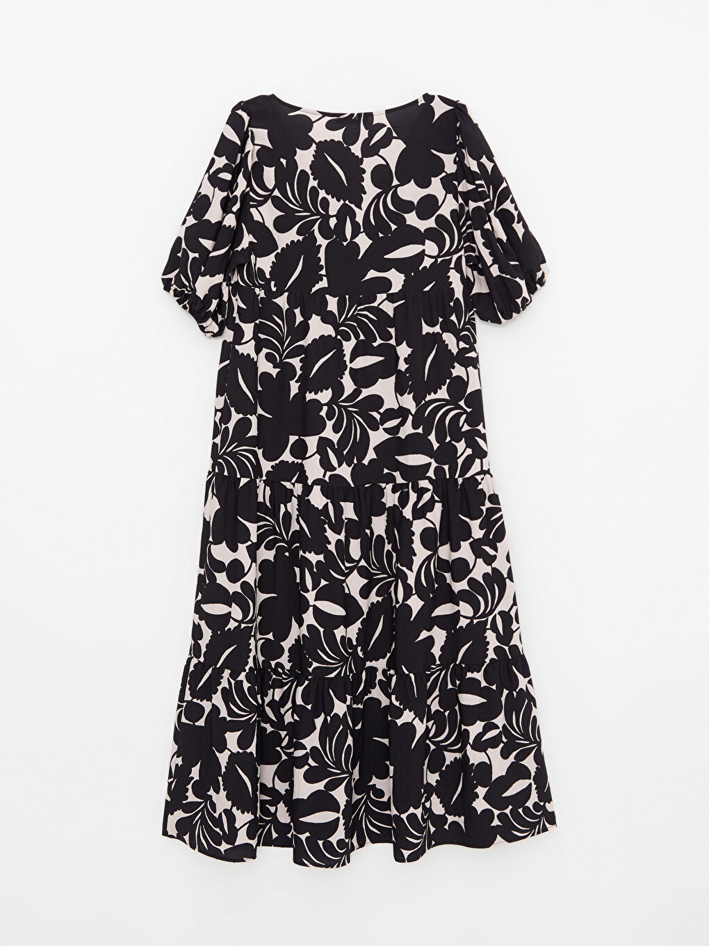 Siyah V Yaka Desenli Kısa Kollu Kadın Elbise-6