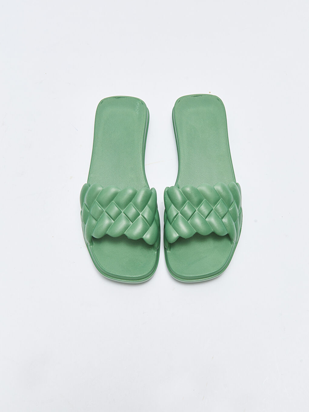 Yeşil Kendinden Desenli Tek Bantlı Kadın Terlik-2