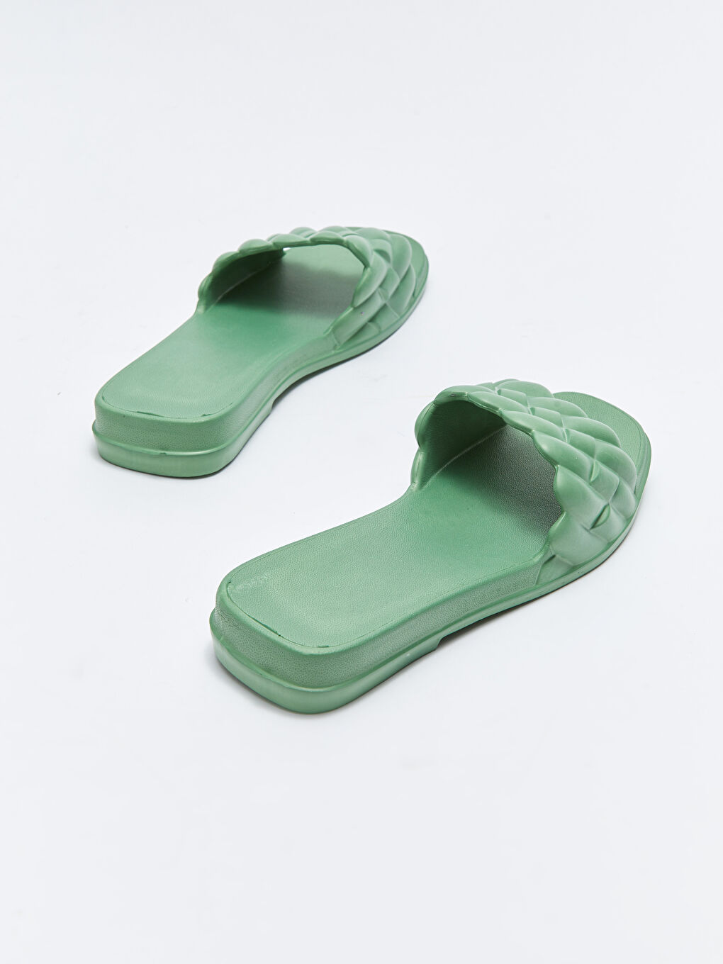 Yeşil Kendinden Desenli Tek Bantlı Kadın Terlik-4