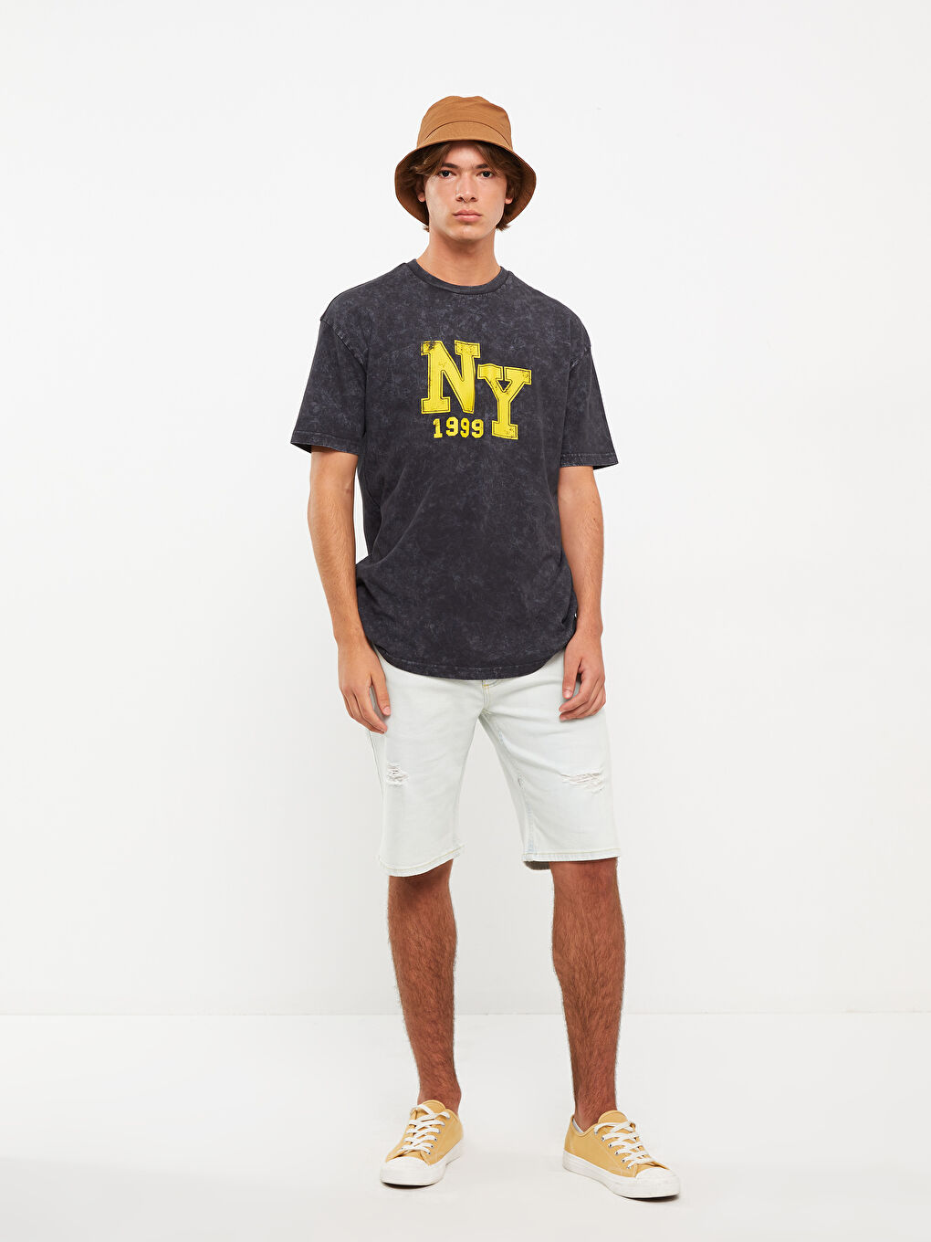 Antrasit Bisiklet Yaka Kısa Kollu Baskılı Erkek Tişört-2