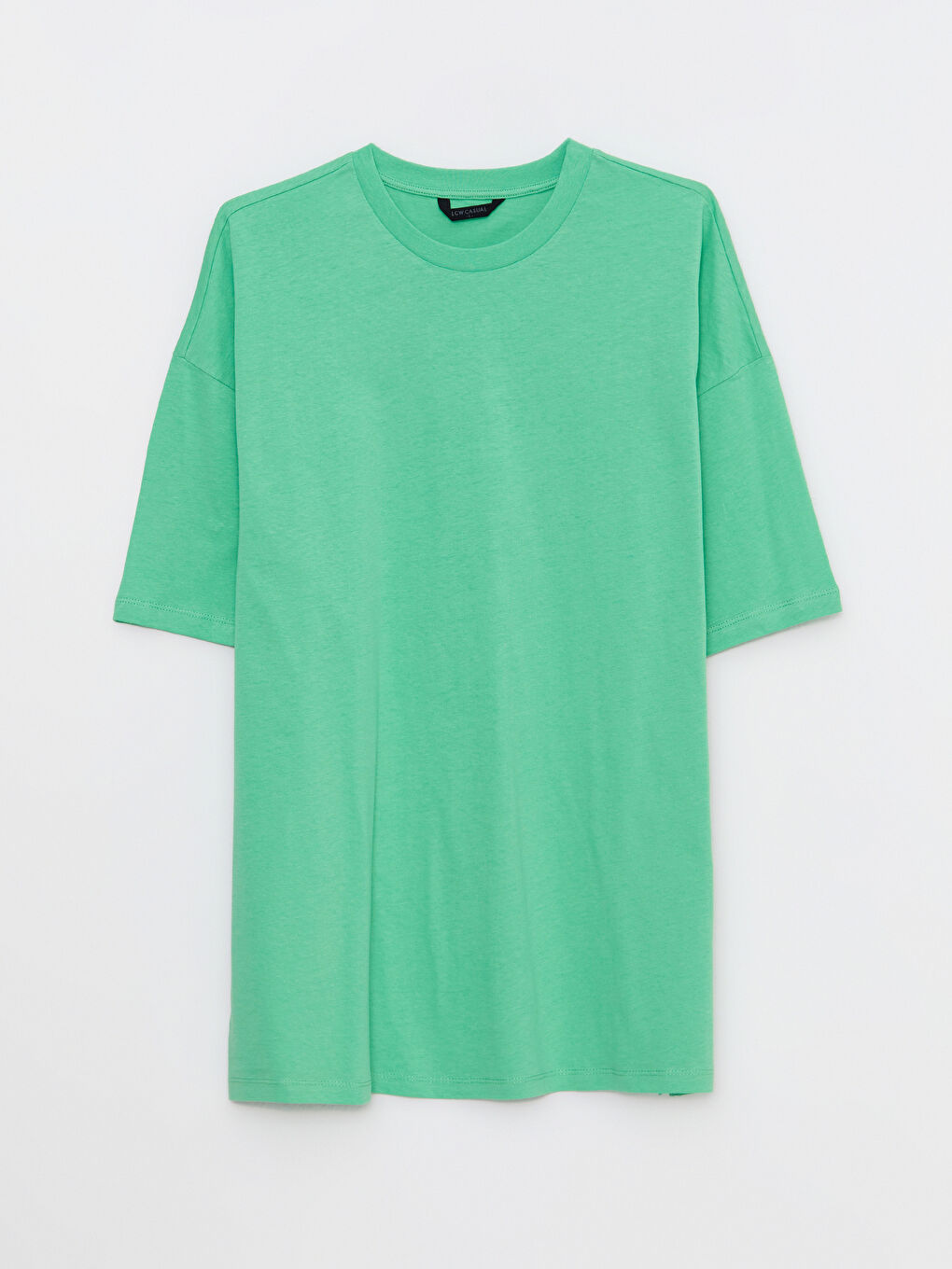 Yeşil Oversize Bisiklet Yaka Kısa Kollu Penye Erkek Tişört-6