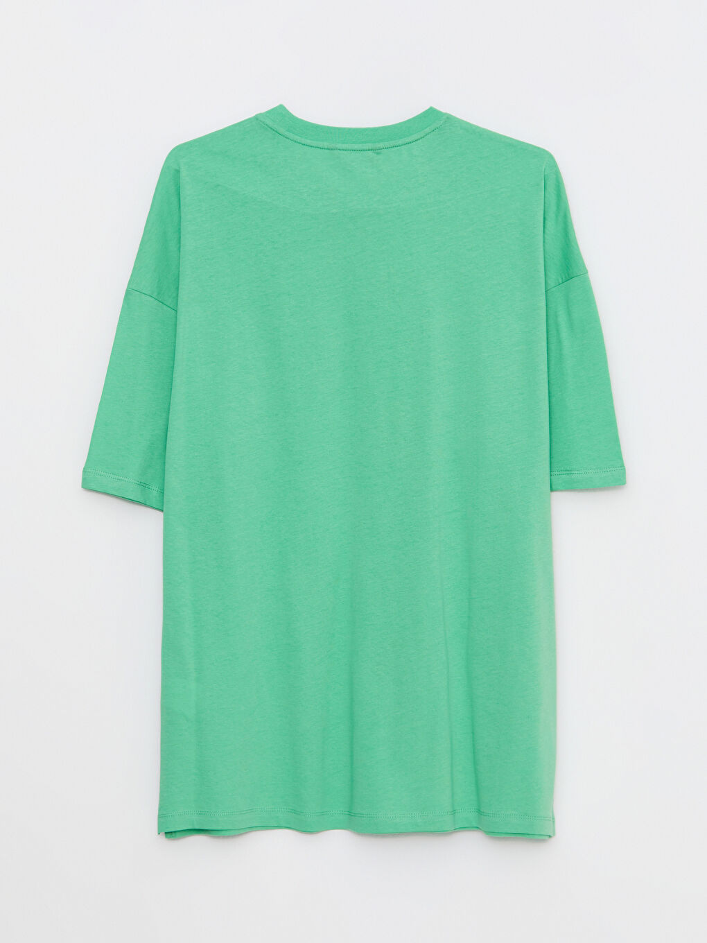 Yeşil Oversize Bisiklet Yaka Kısa Kollu Penye Erkek Tişört-7