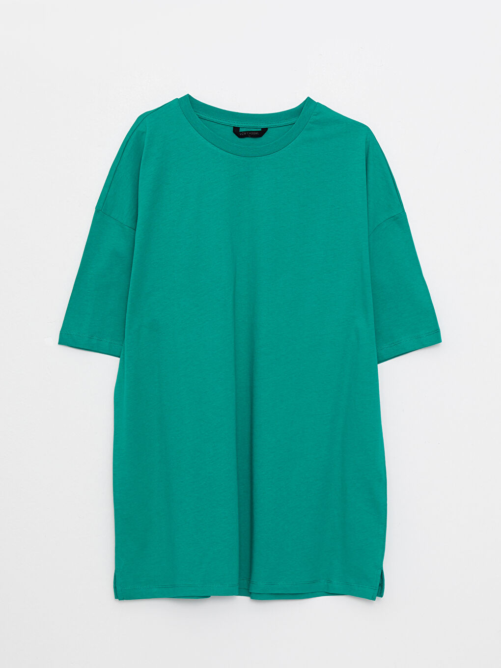 Yeşil Oversize Bisiklet Yaka Kısa Kollu Penye Erkek Tişört-5