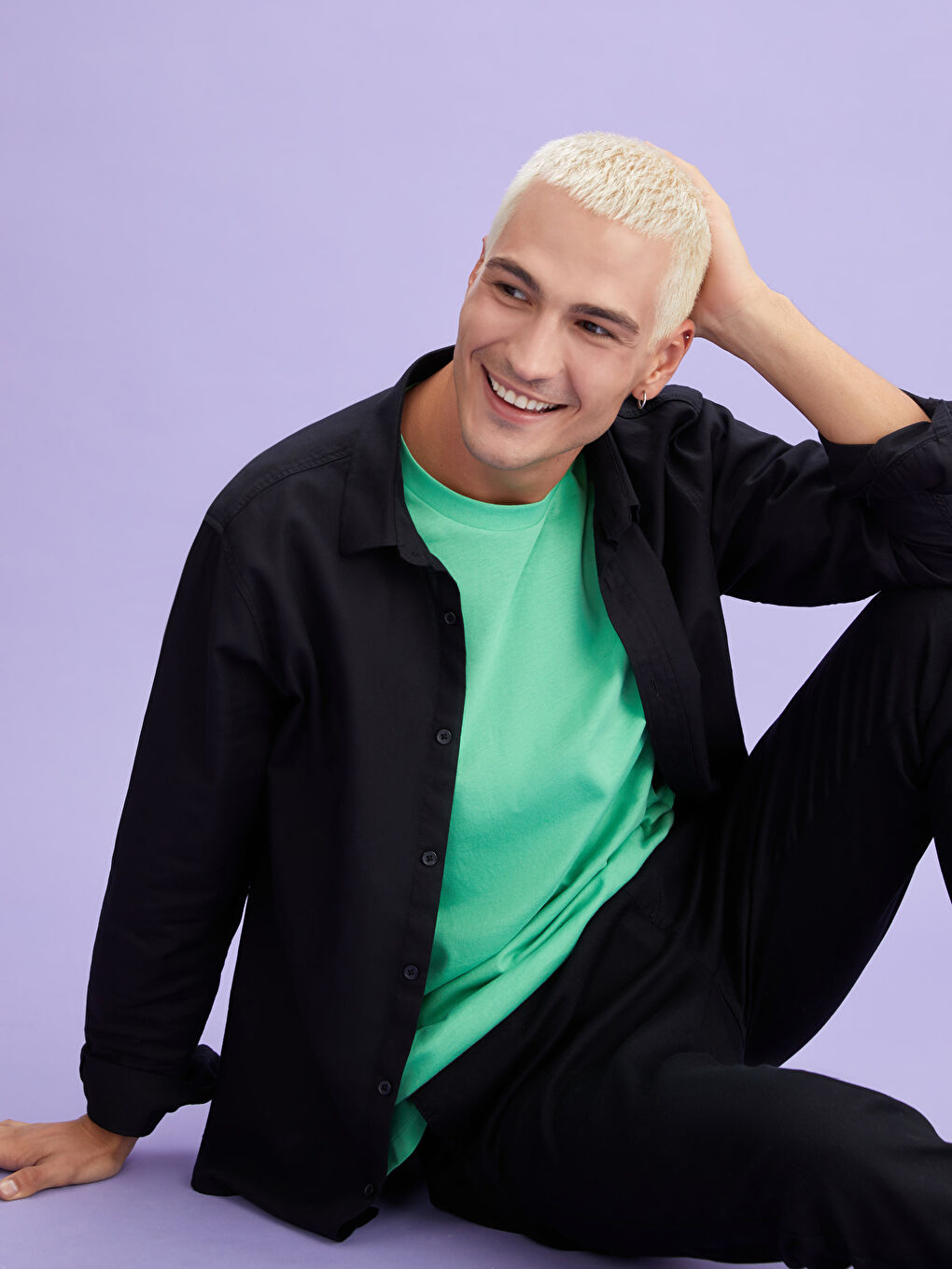 Yeşil Oversize Bisiklet Yaka Kısa Kollu Penye Erkek Tişört