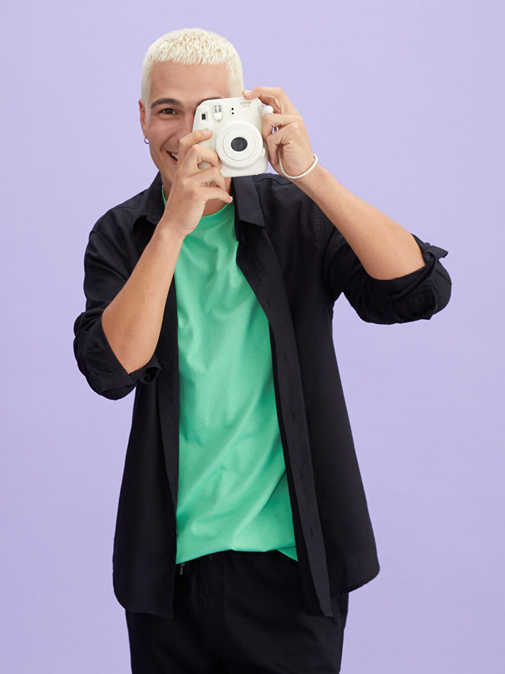 Yeşil Oversize Bisiklet Yaka Kısa Kollu Penye Erkek Tişört-1