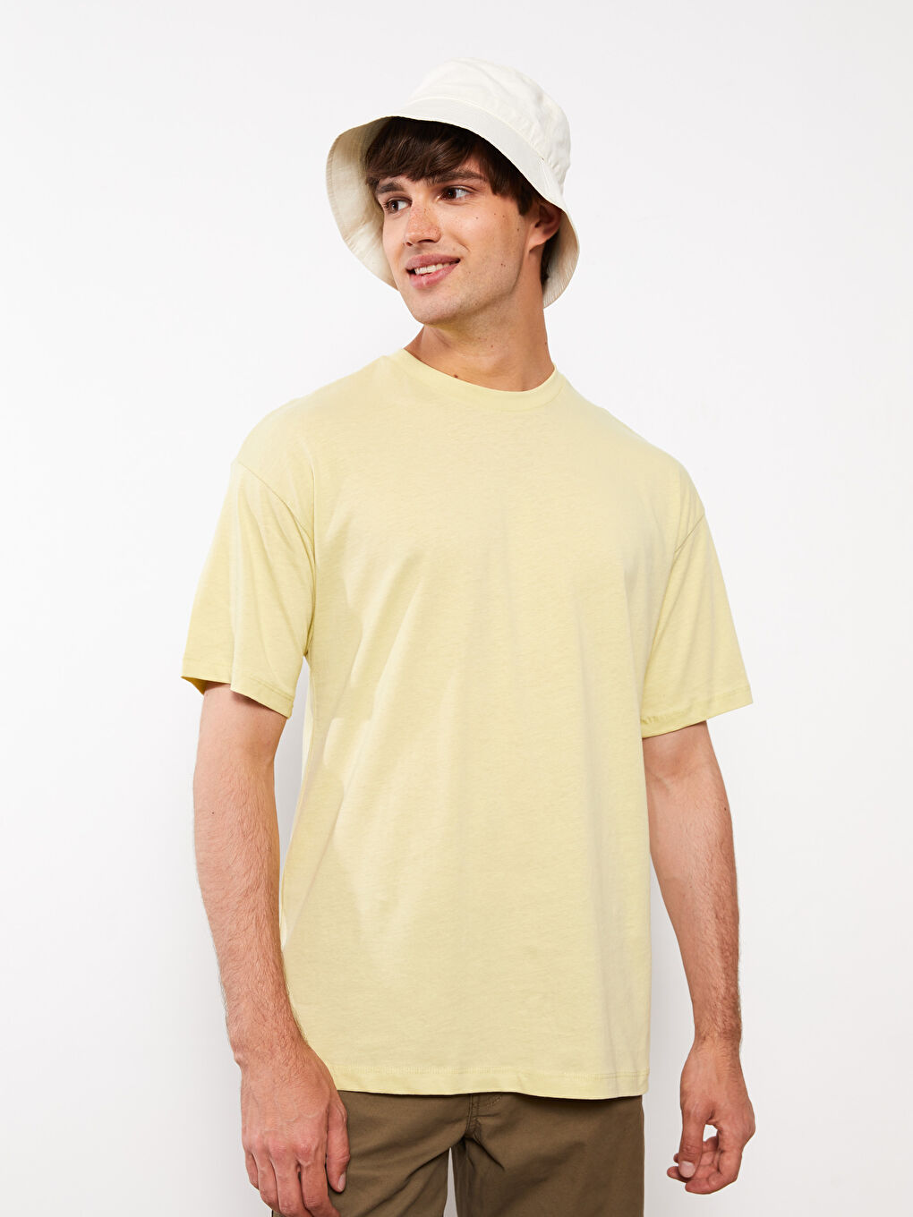 Yeşil Oversize Bisiklet Yaka Kısa Kollu Penye Erkek Tişört