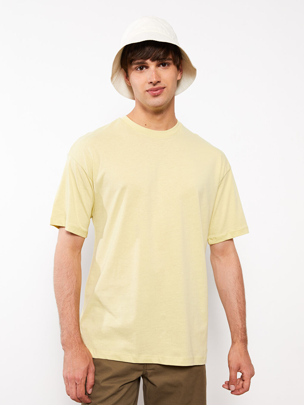 Yeşil Oversize Bisiklet Yaka Kısa Kollu Penye Erkek Tişört-1