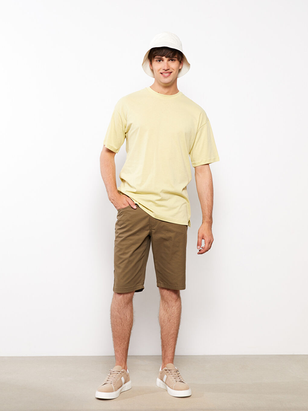 Yeşil Oversize Bisiklet Yaka Kısa Kollu Penye Erkek Tişört-2