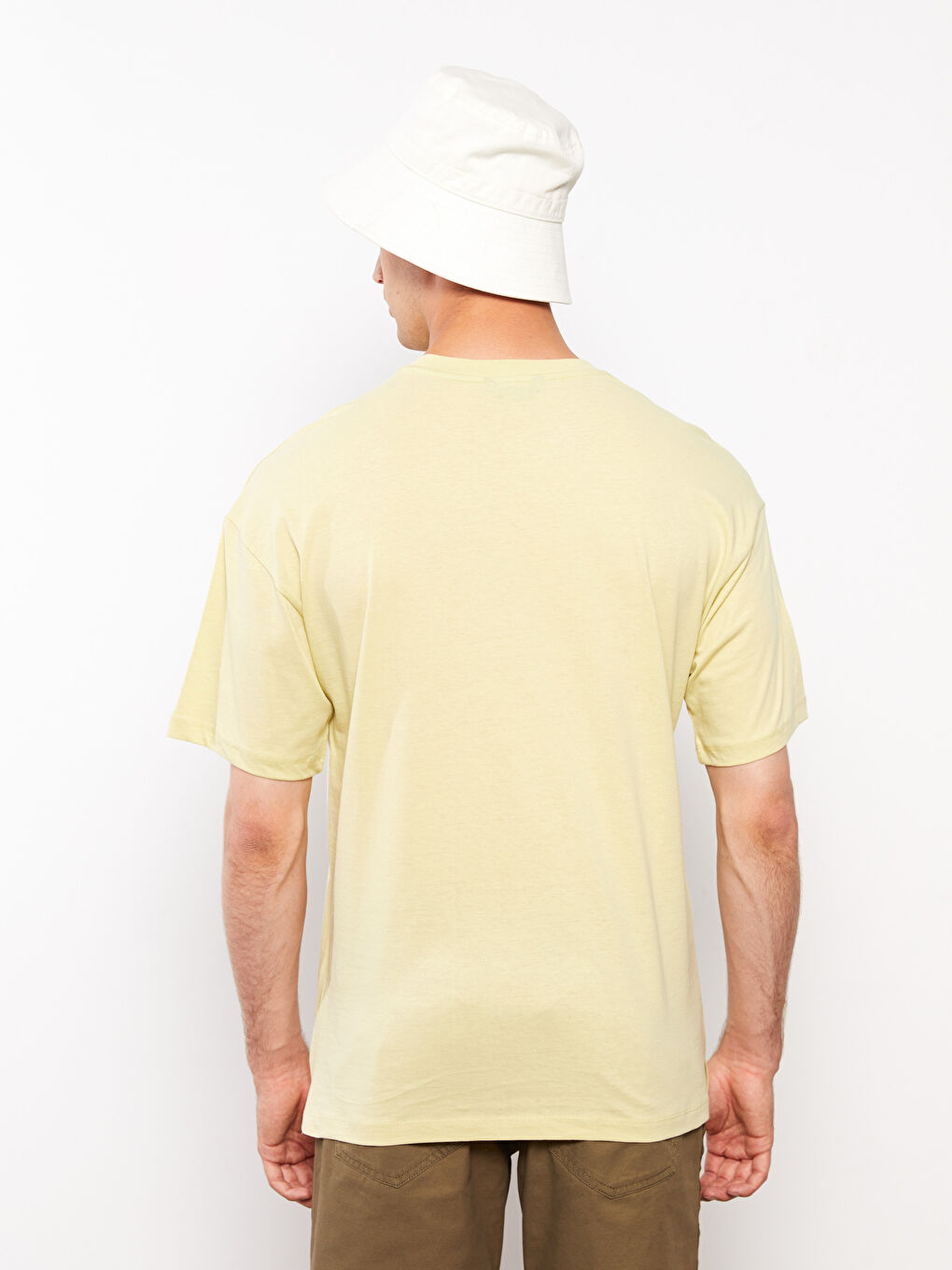 Yeşil Oversize Bisiklet Yaka Kısa Kollu Penye Erkek Tişört-4