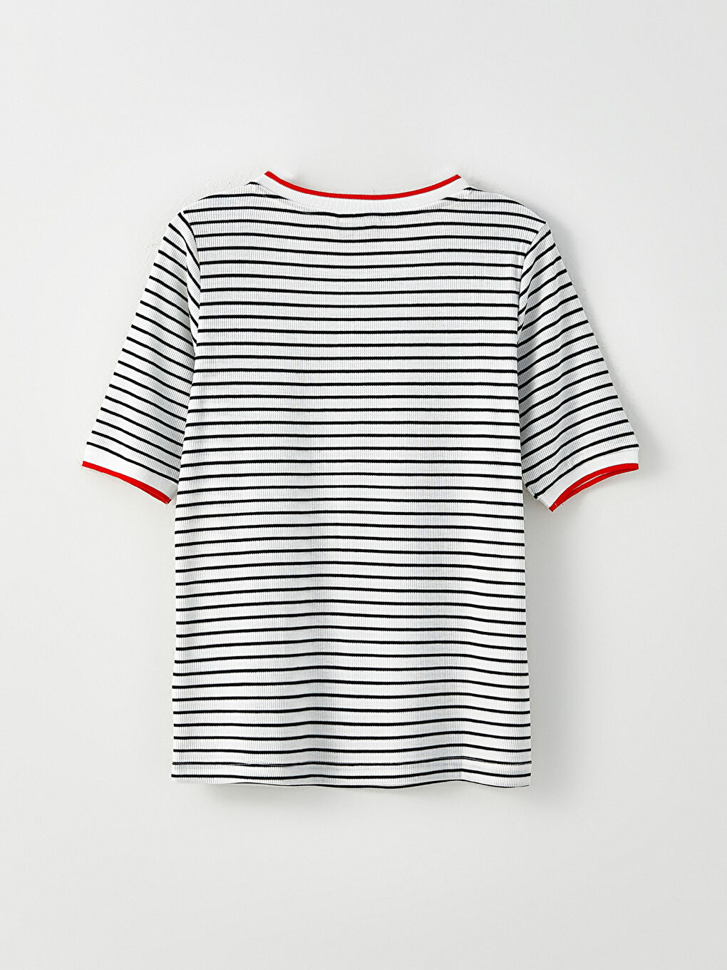 Beyaz Bisiklet Yaka Çizgili Kısa Kollu Kadın Tişört-6